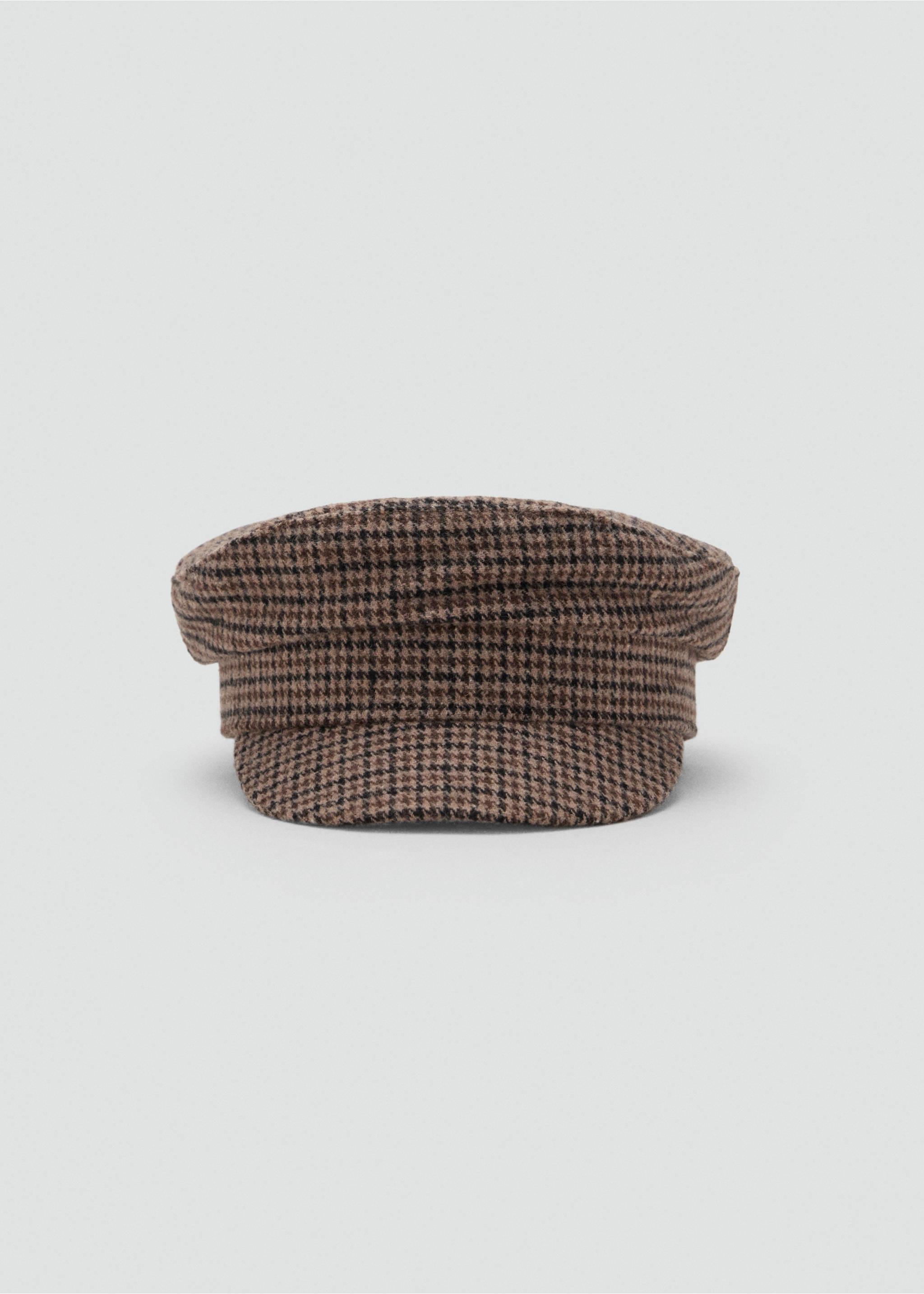 Brown and black houndstooth flat cap with a stiff brim., Chocolate. Ref: 37027120-00.