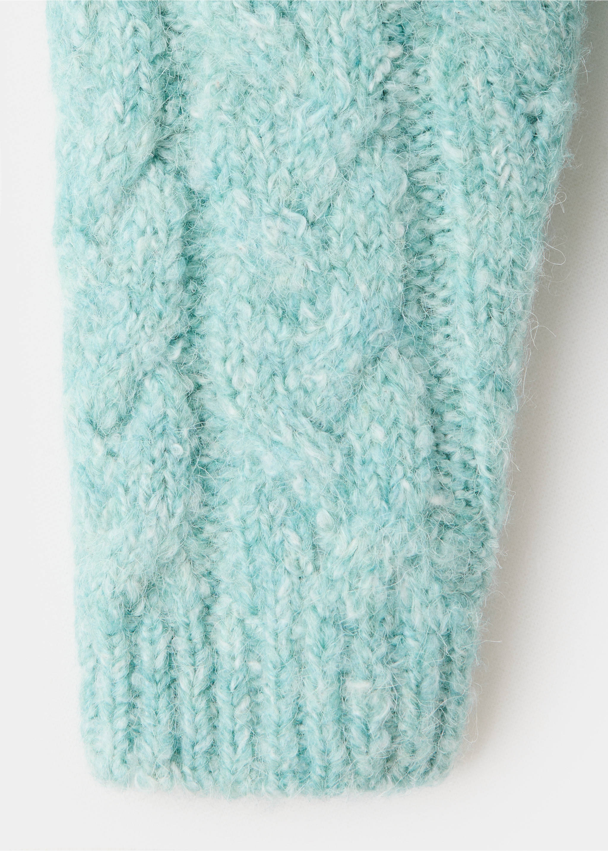 Close-up of a light turquoise cable-knit jersey fabric., Aqua Green. Ref: 37027126-00.