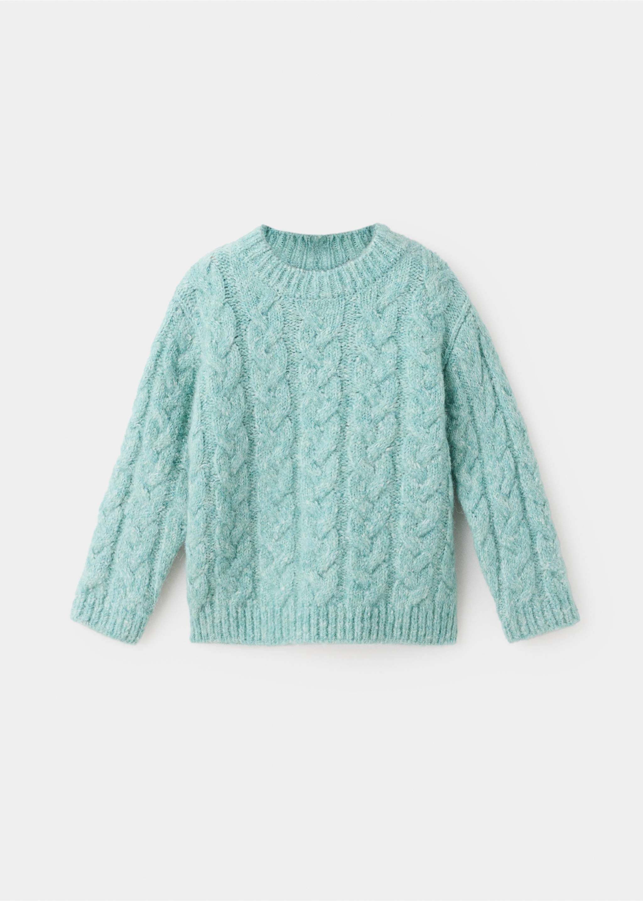 Turquoise cable-knit kids' sweater with a crew neck., Aqua Green. Ref: 37027126-00.