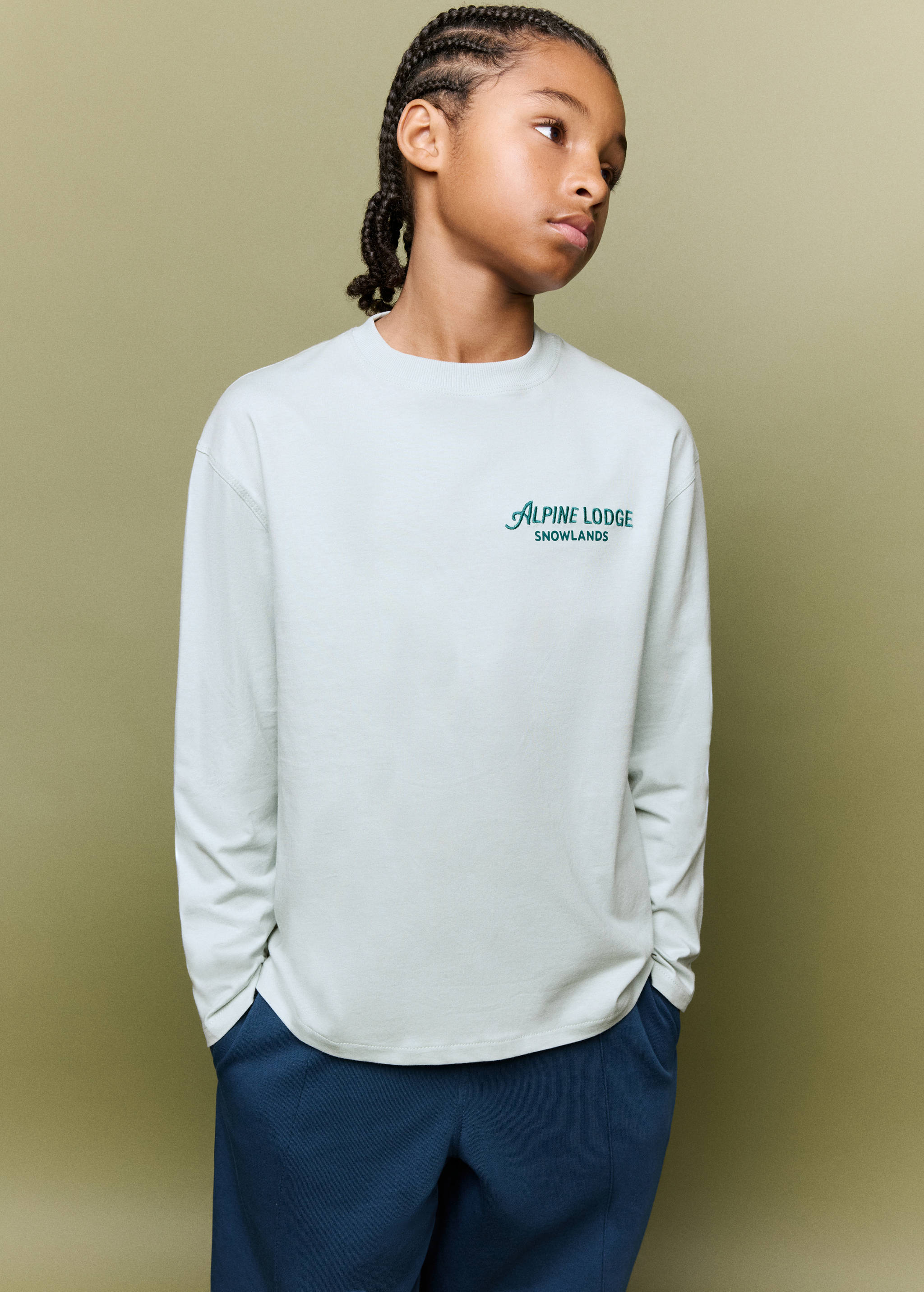 T-shirt en coton avec motifs ski et messages imprimés - Plan moyen