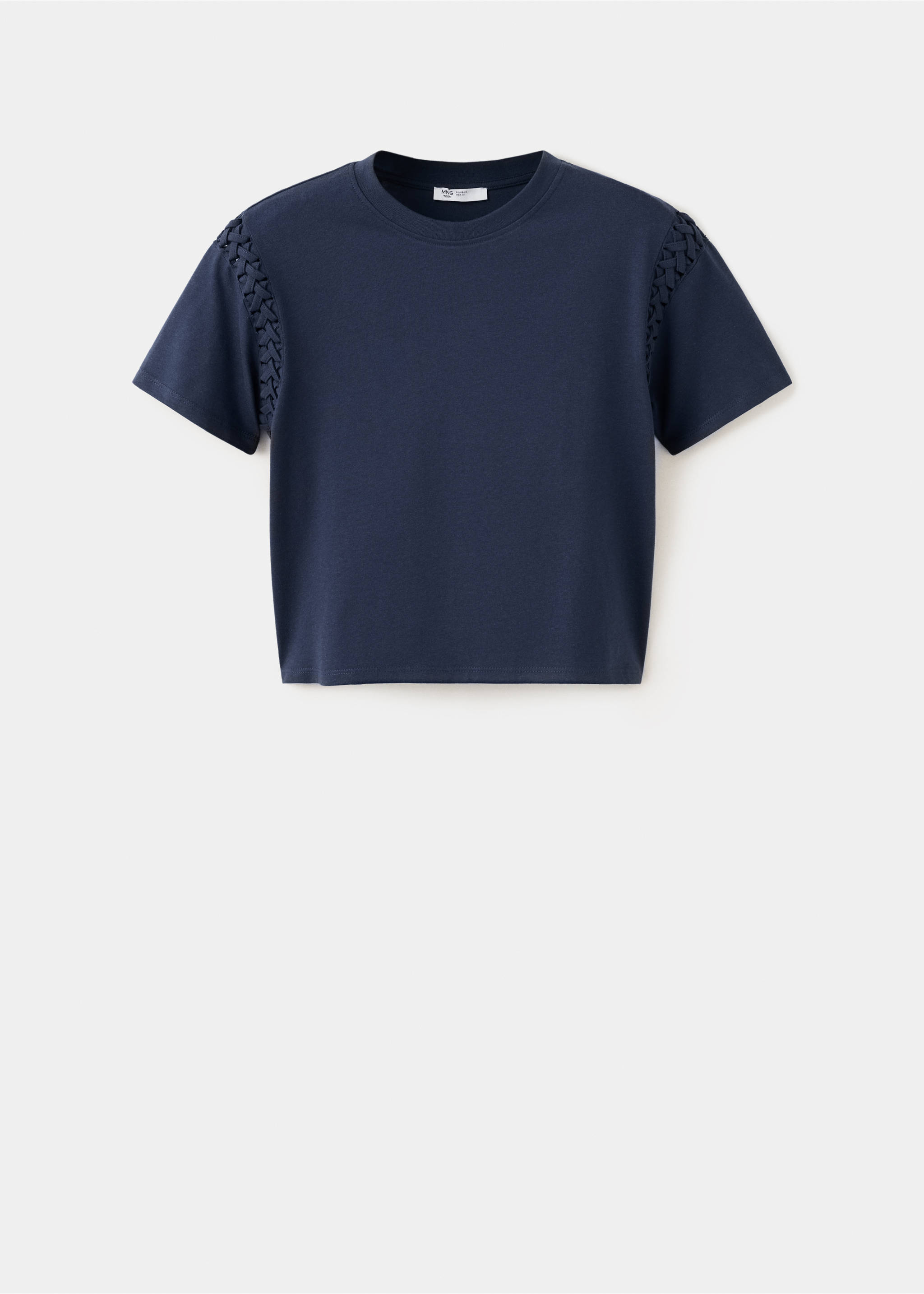 Navy blue short-sleeve T-shirt with braided sleeve detail., Navy. Ref: 37027139-00.