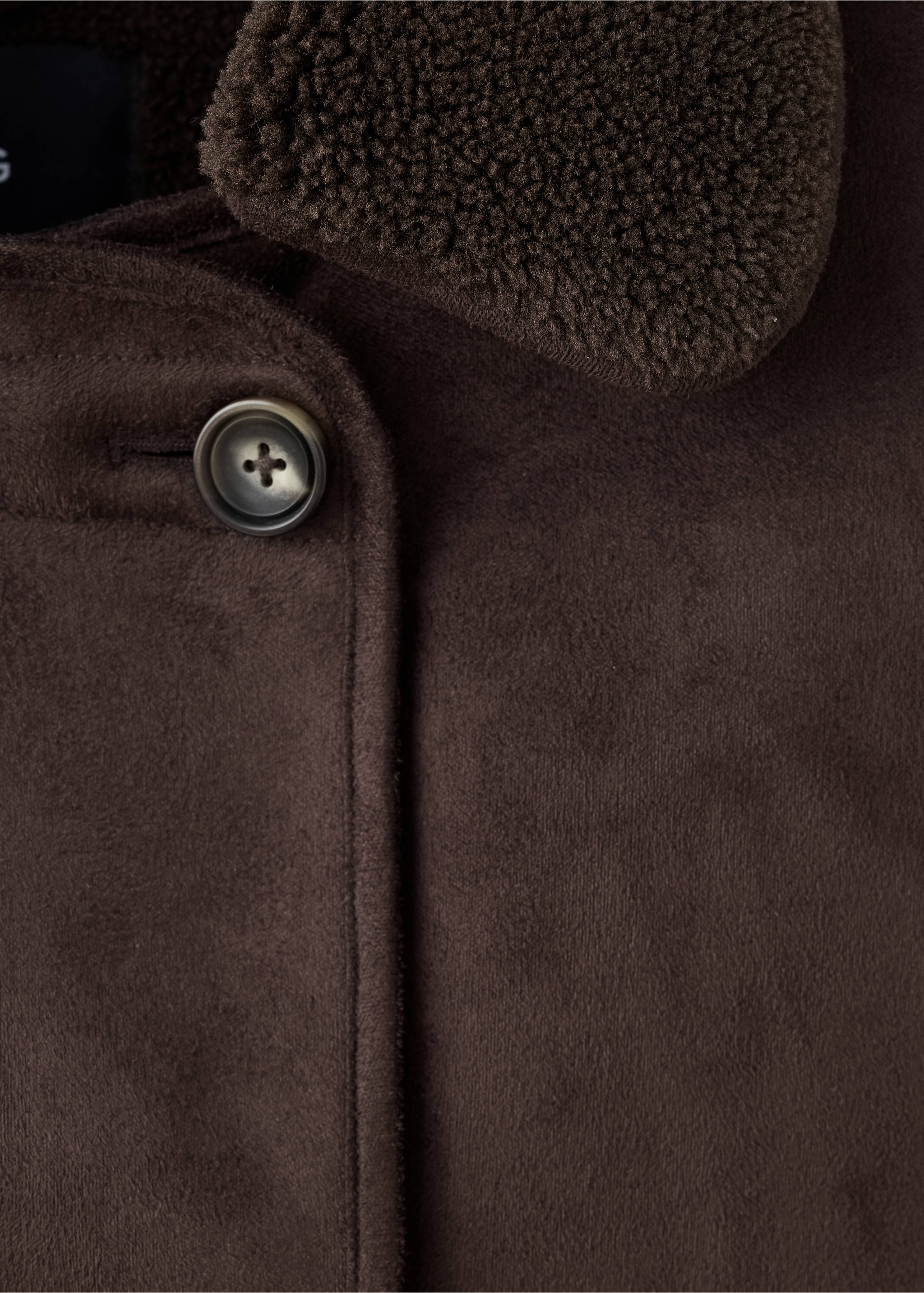 Suede and shearling-effect coat - Details of the article 8, Chocolate. Ref: 37027772-00.
