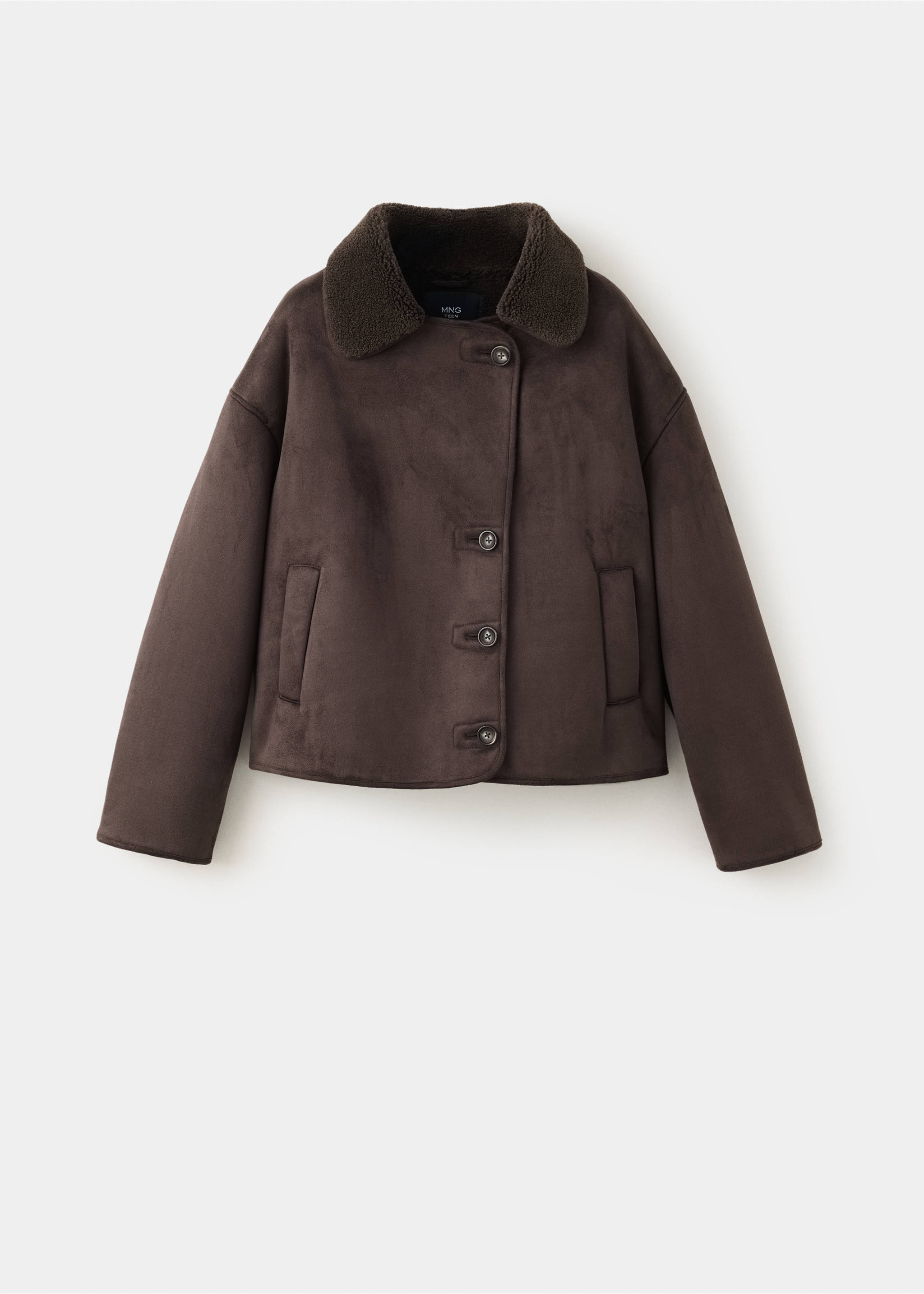 Suede and shearling-effect coat - Article without model, Chocolate. Ref: 37027772-00.