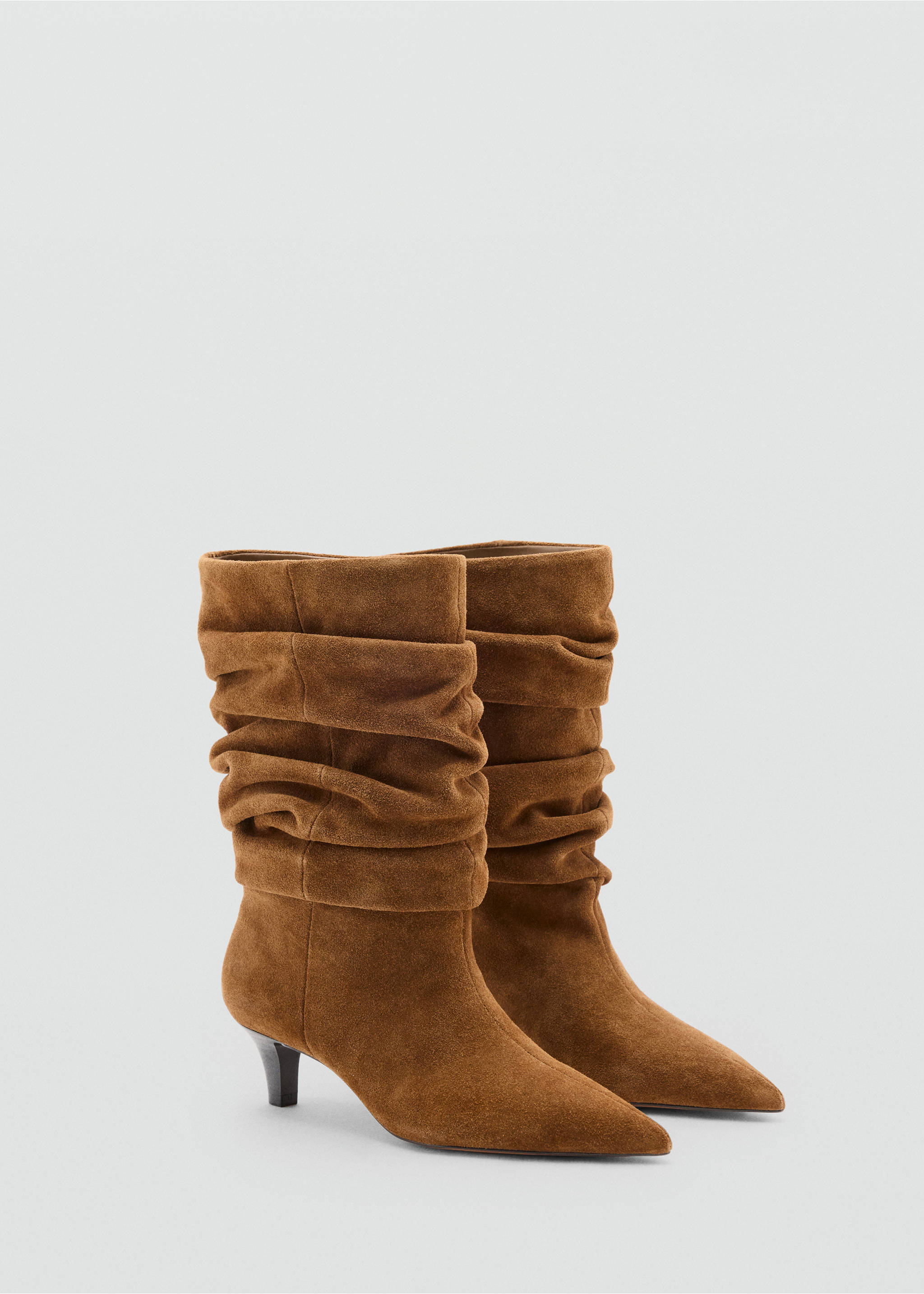 Brown suede ankle boots with pointed toes and slouchy shafts., Medium Brown. Ref: 37027777-00.