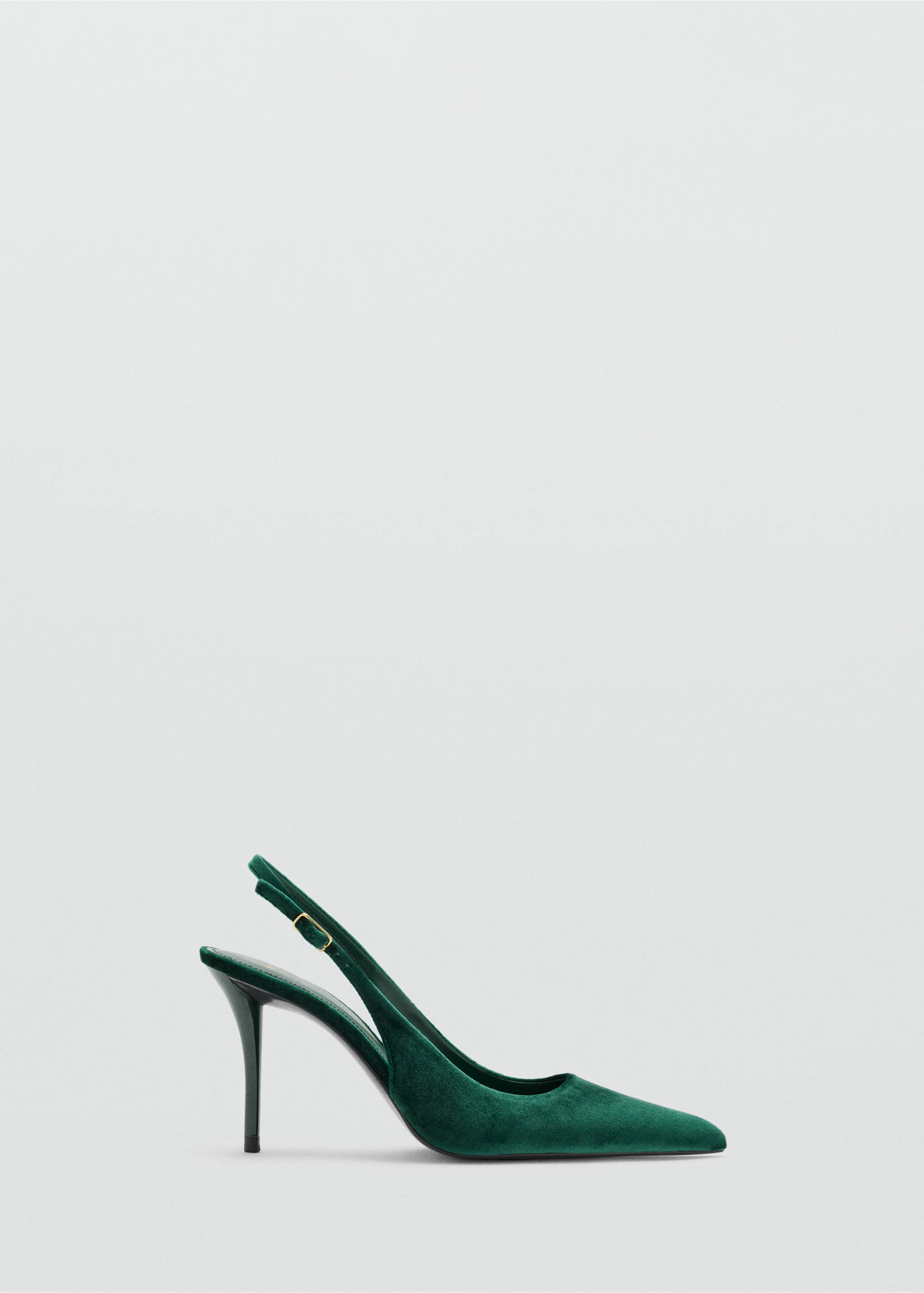 Dark green velvet slingback shoe with a pointed toe and high heel., Green. Ref: 37027781-00.