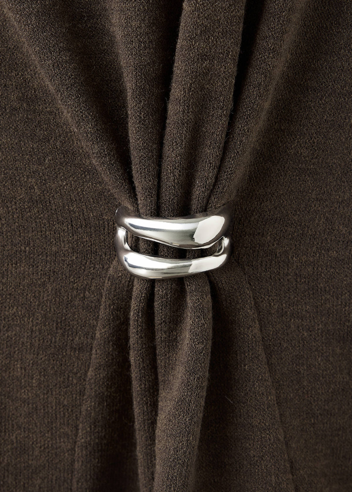 Knit top with brooch detail — Chocolate