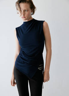 Asymmetrical ribbed knit top — Navy 1