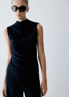 Asymmetrical ribbed knit top — Navy 12