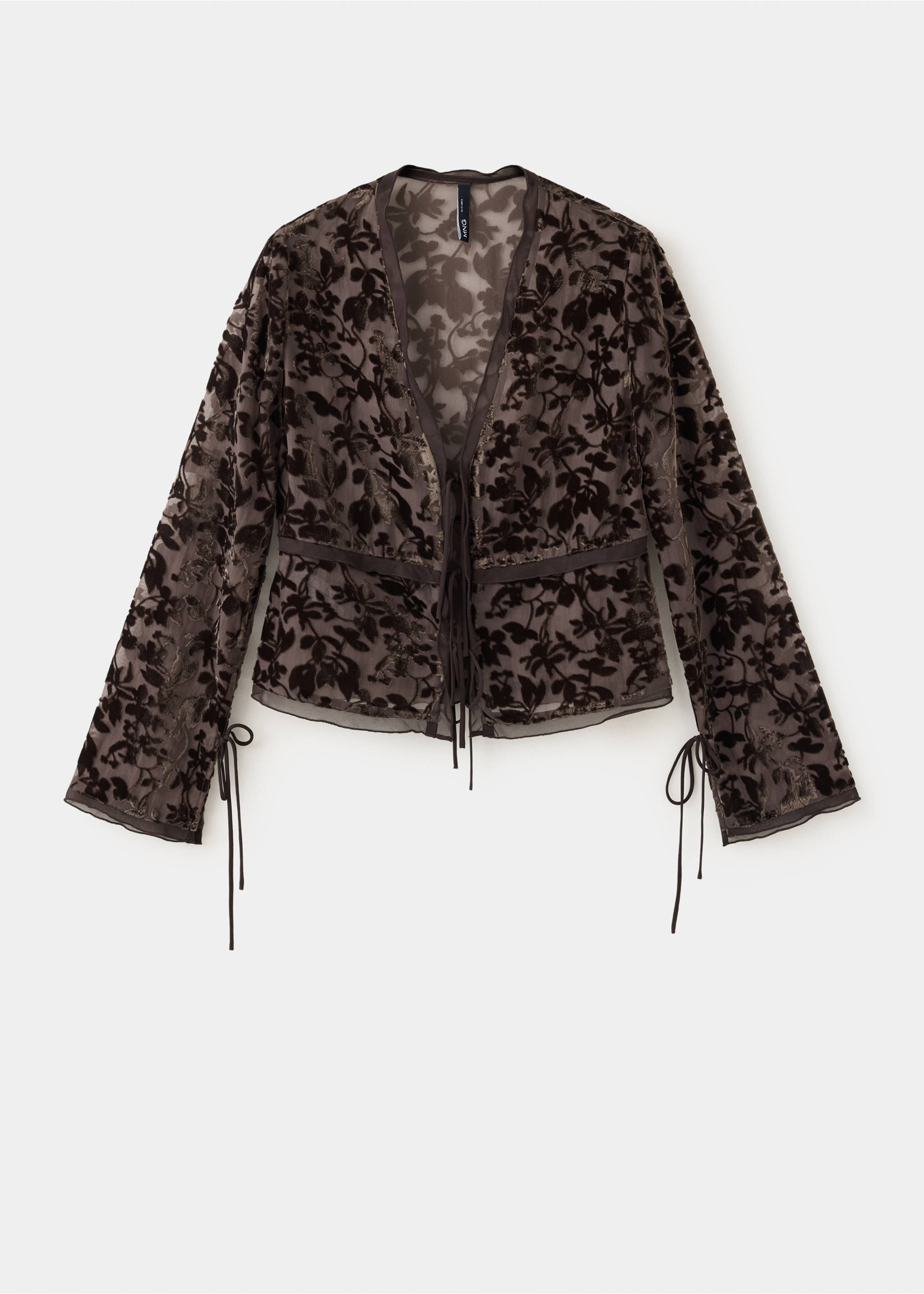 Blouse en dévoré avec nœuds - Article sans modèle, Marron. Ref: 37027786-00.
