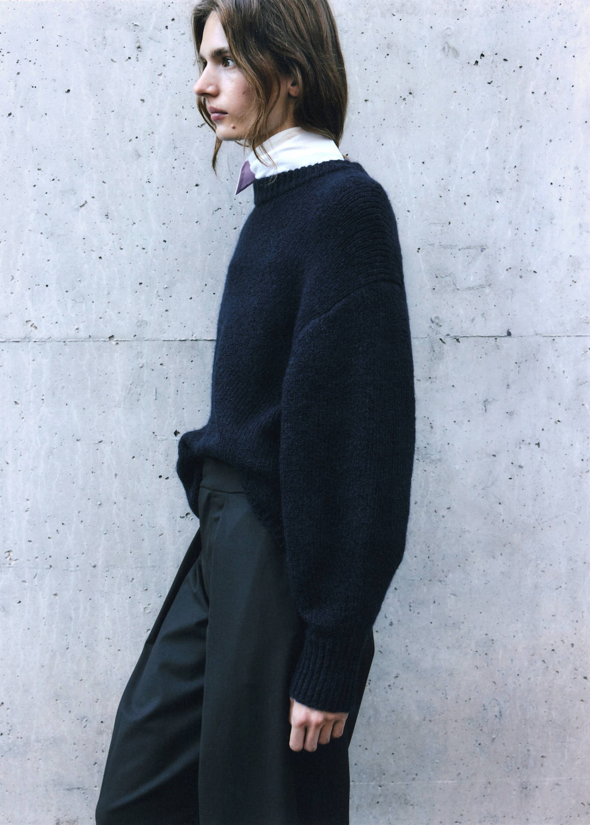 Round-neck knitted sweater — Navy