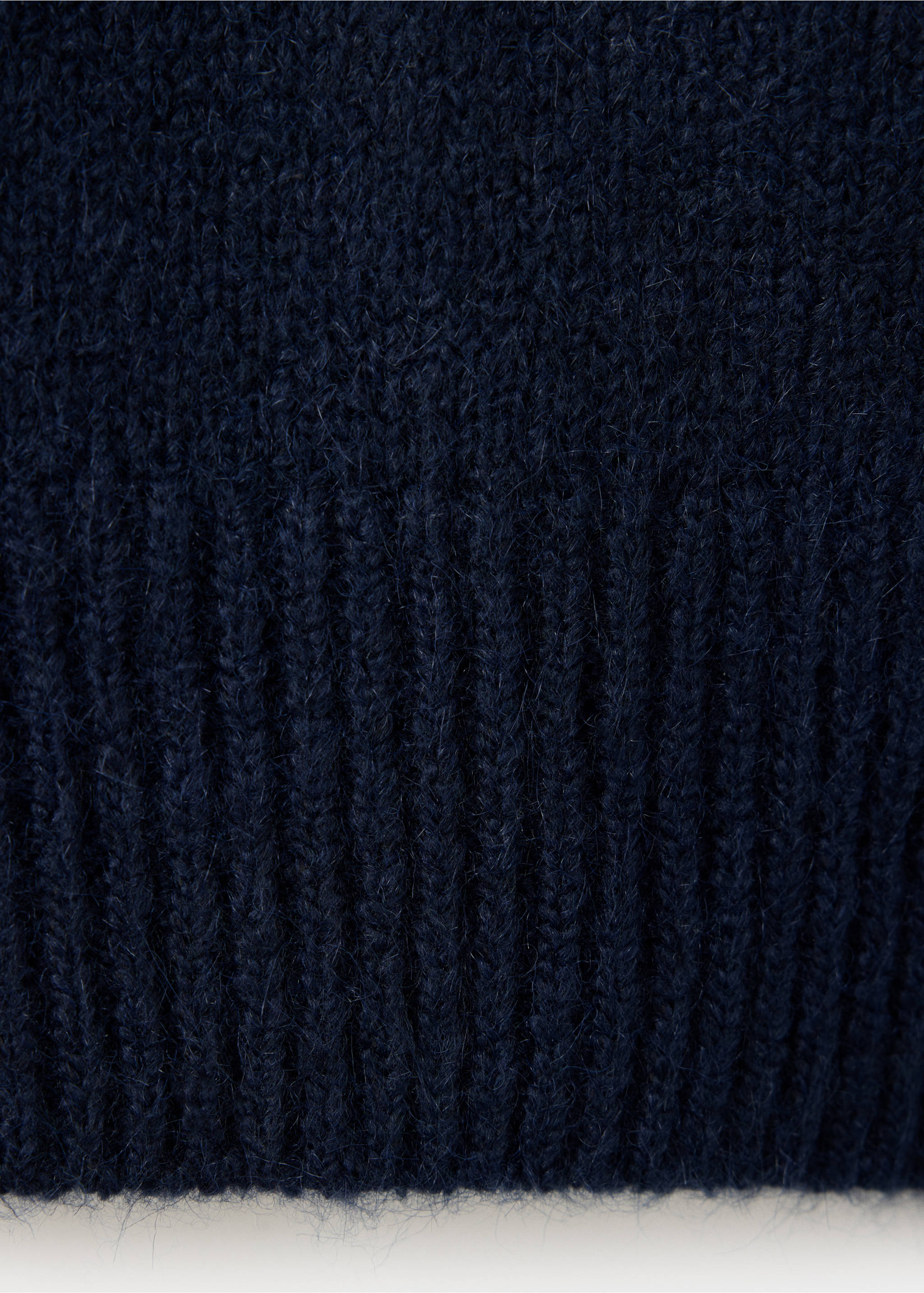 Navy blue sweater fabric texture with a fuzzy ribbed knit., Navy. Ref: 37027788-00.