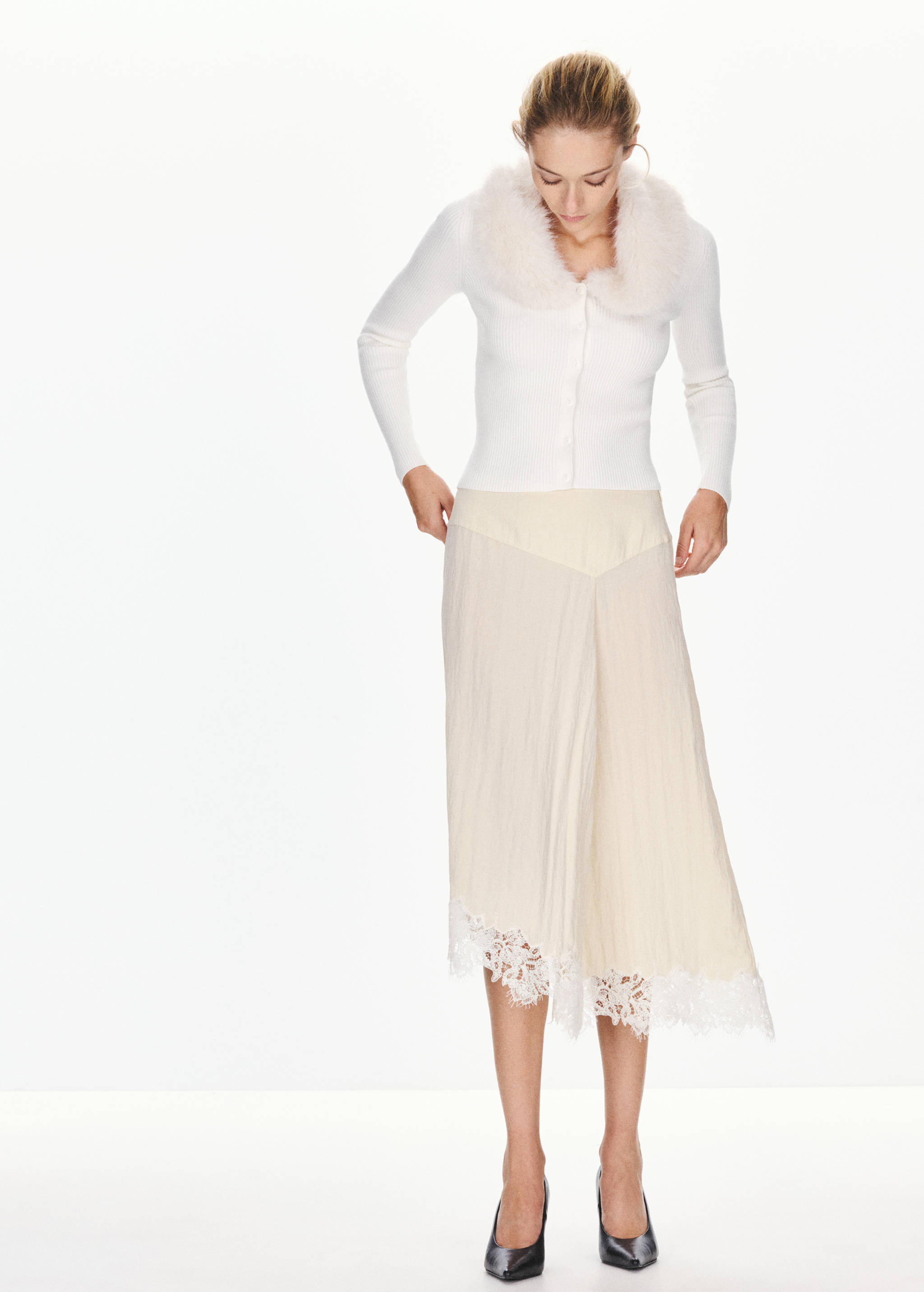 Cardigan col imitation fourrure amovible - Plan général