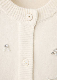 Cardigan with beads and rhinestones — Ecru 7