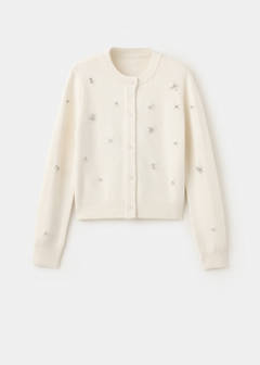 Cardigan with beads and rhinestones — Ecru 6