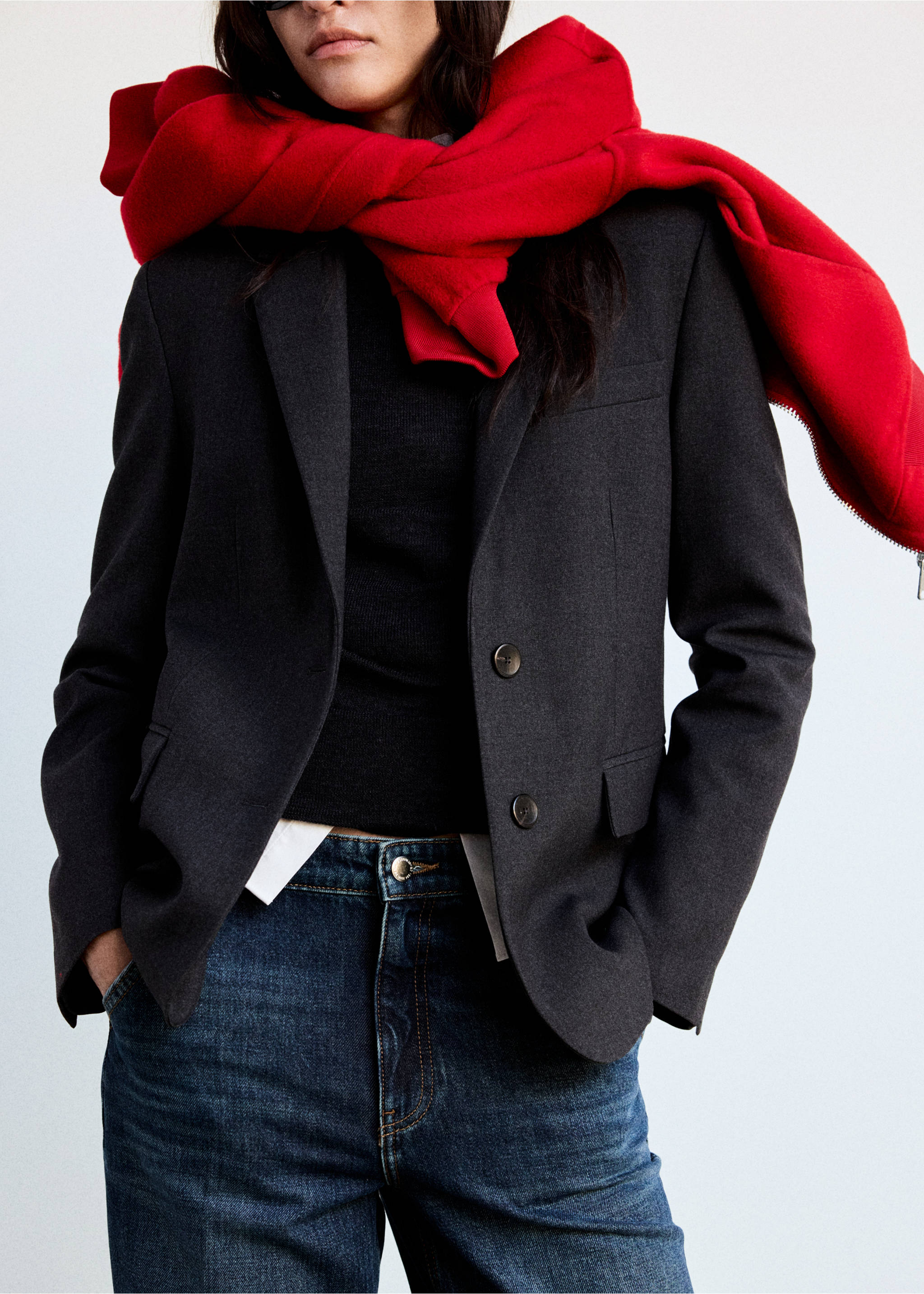 Regular-waist straight-leg jeans - Details of the article 1, Dark Blue. Ref: 37027792-00.