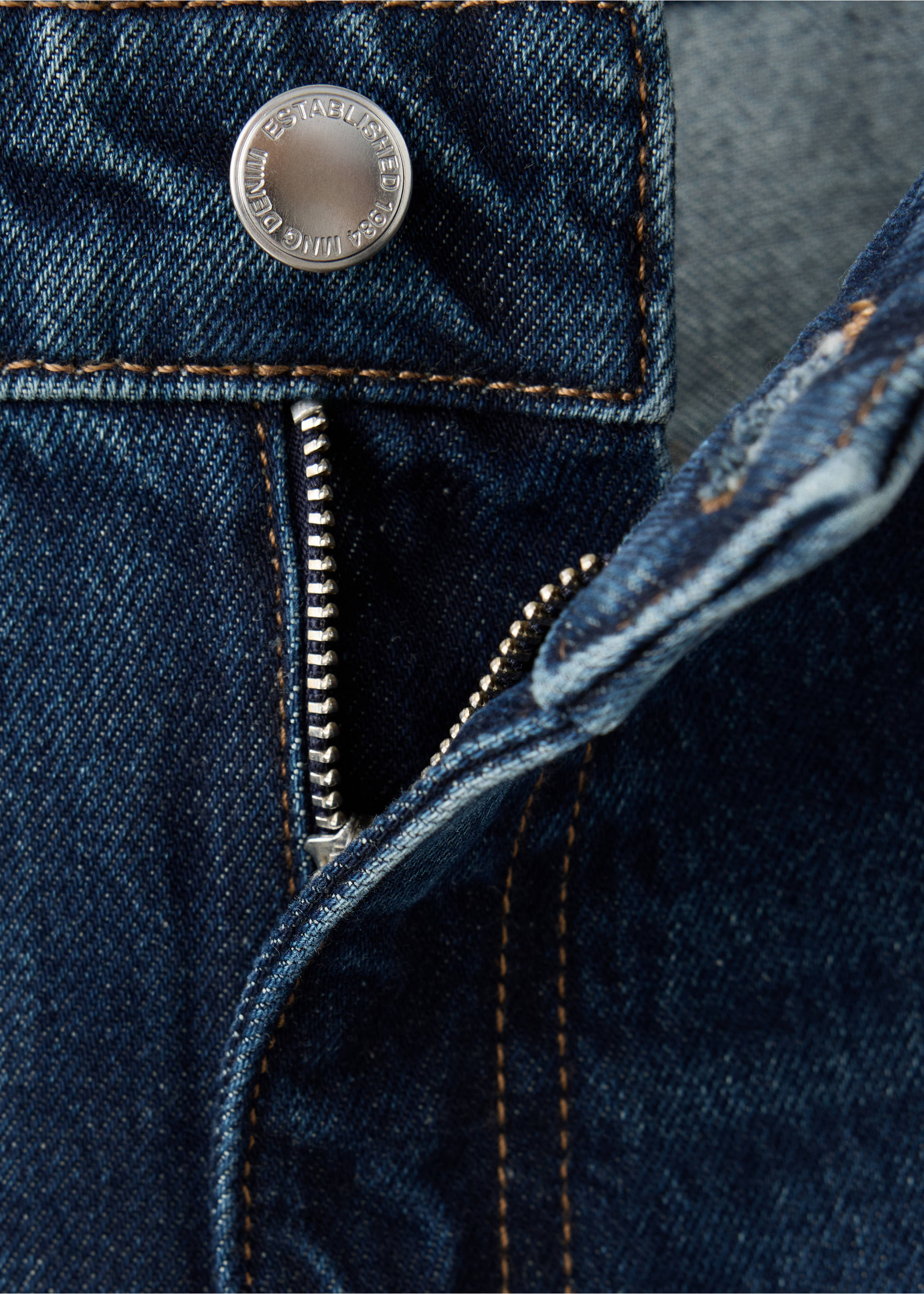 Regular-waist straight-leg jeans - Details of the article 8, Dark Blue. Ref: 37027792-00.
