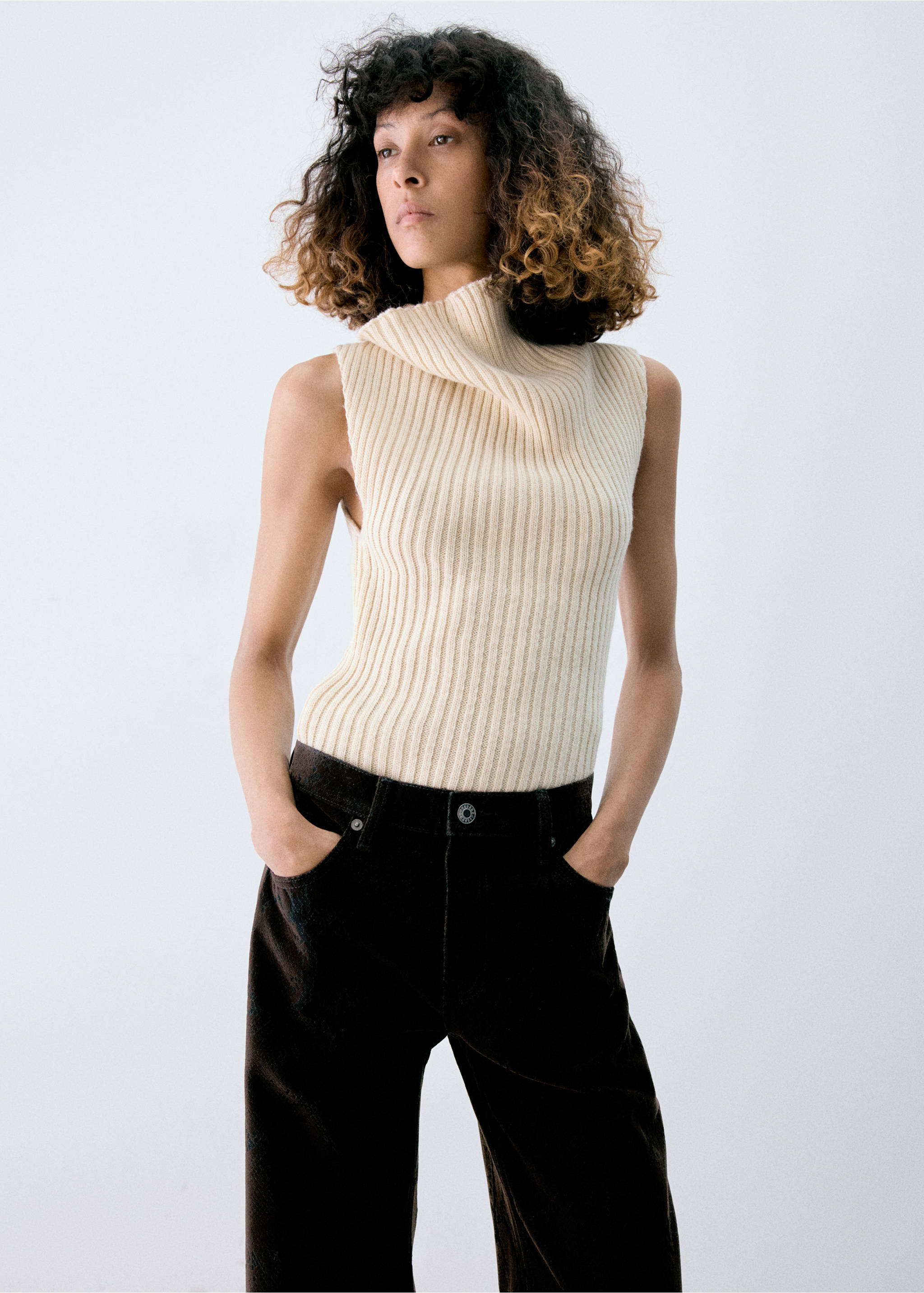 Широкие джинсы wide leg из бархата - Деталь изделия 1, Шоколадный. Ref: 37027795-00.