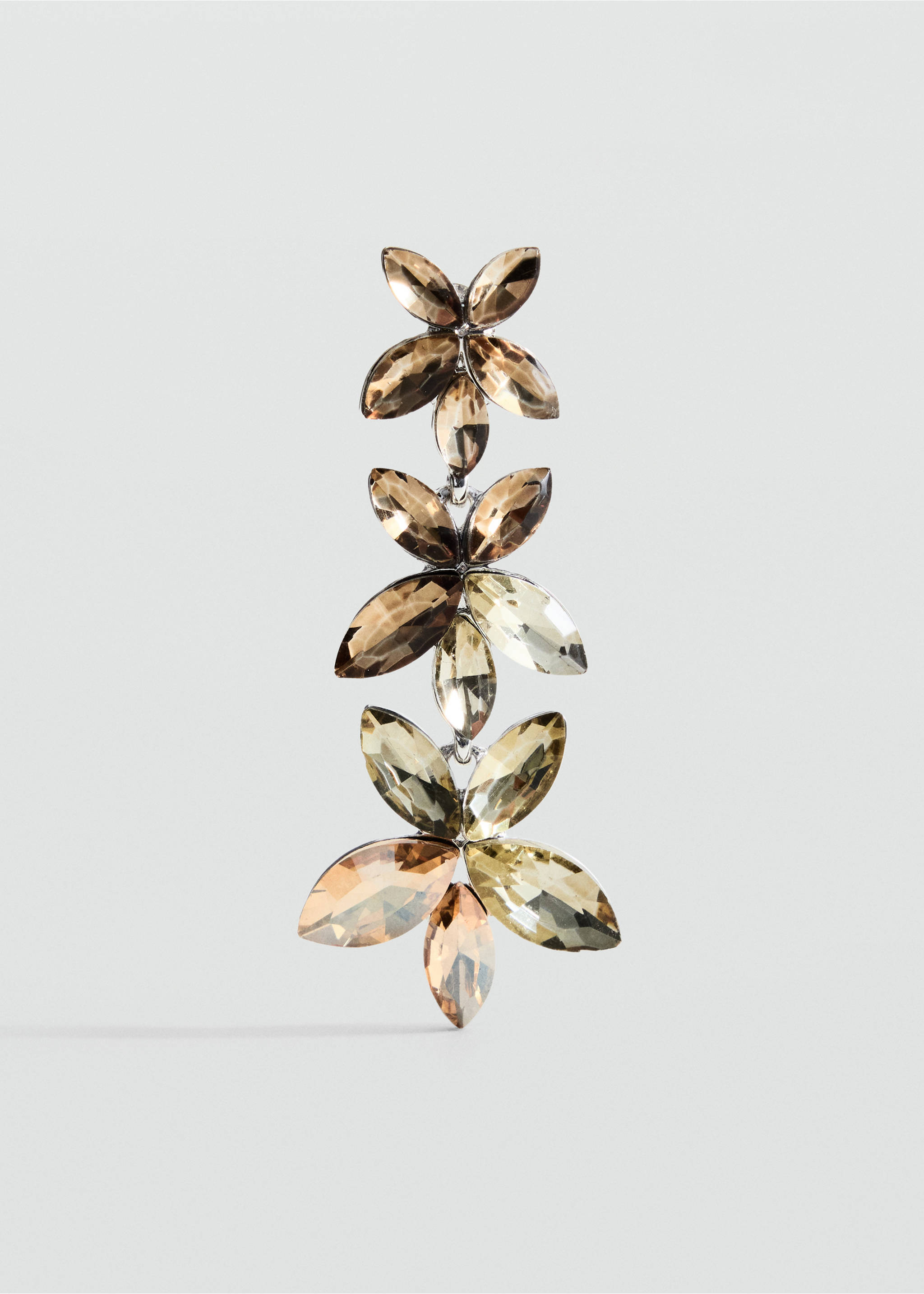 Dangling multi-tone crystal flower drop earring in bronze and gold., Silver. Ref: 37027796-00.
