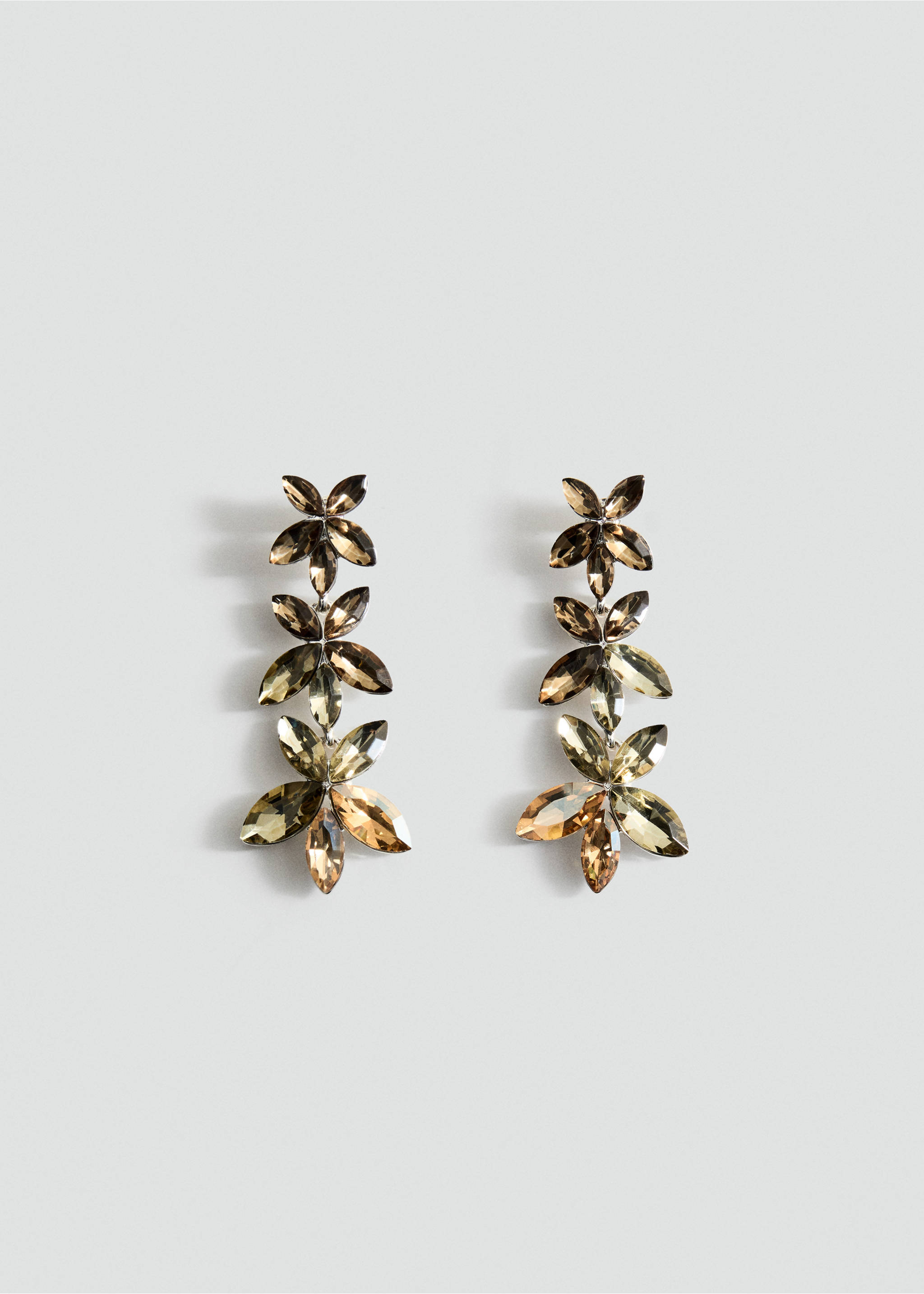 Drop earrings featuring multi-toned amber and gold faceted crystal stones in a floral cluster design., Silver. Ref: 37027796-00.