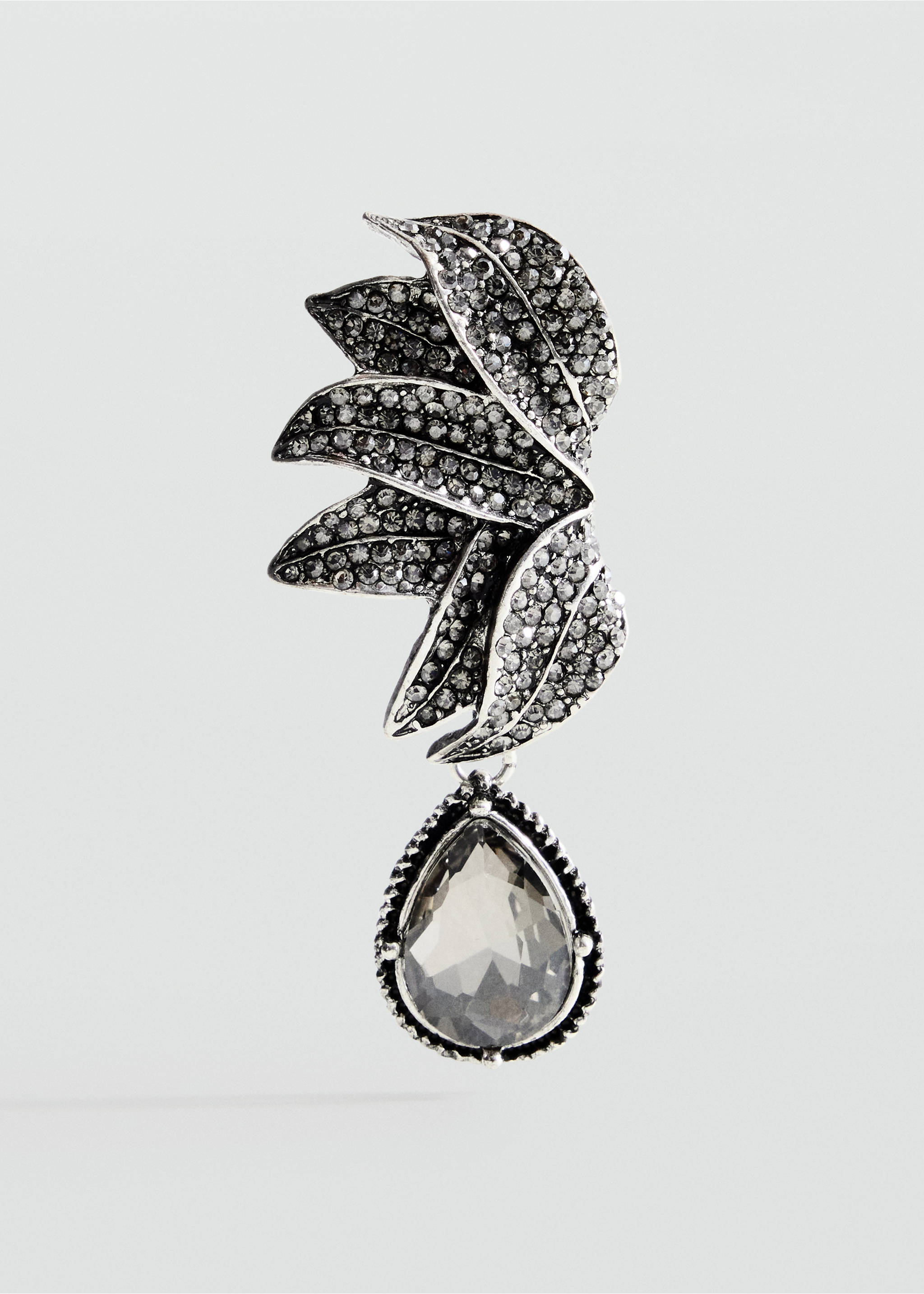 Silver diamante leaf earring with a dangling teardrop stone., Silver. Ref: 37027797-00.
