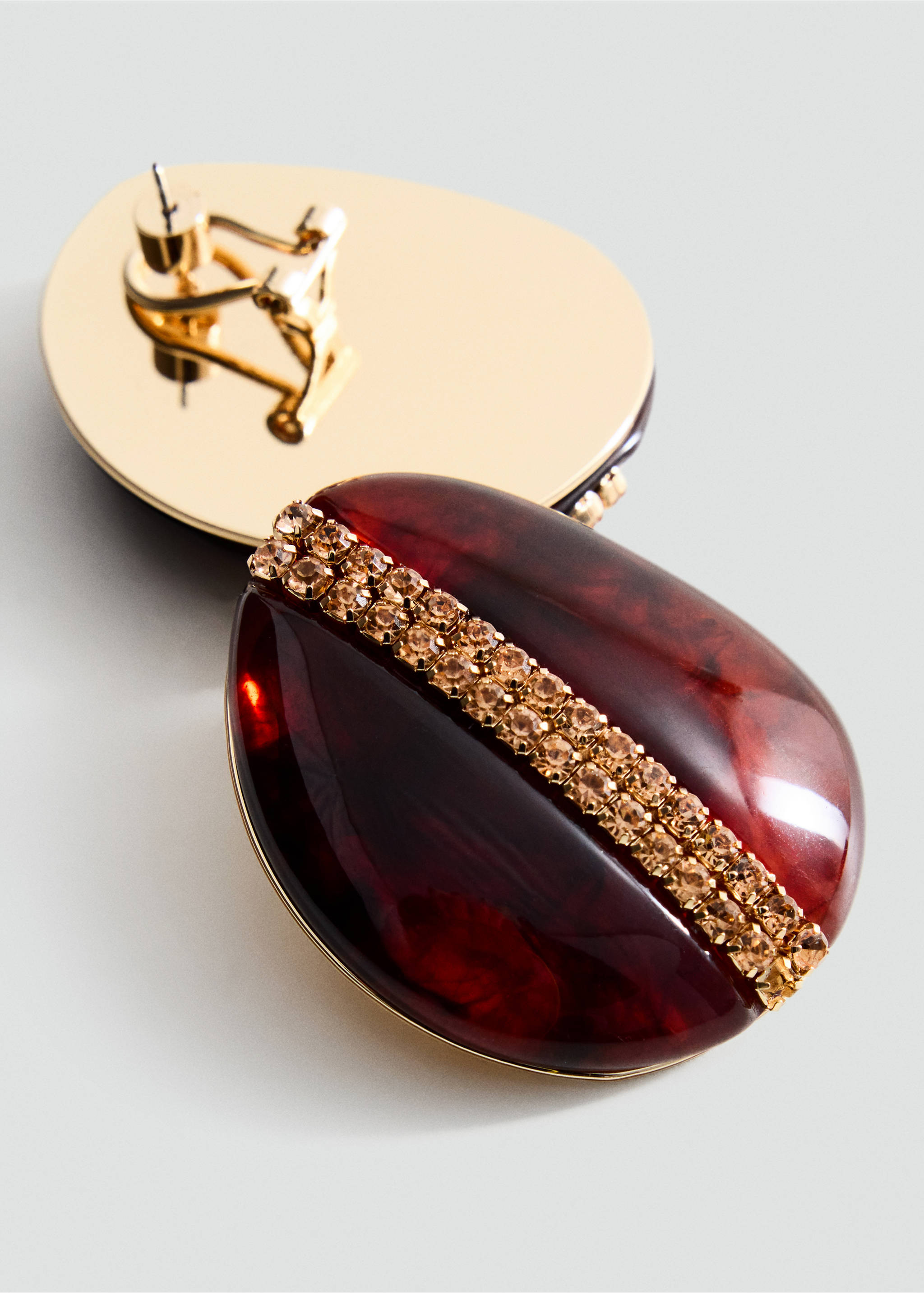 Burgundy teardrop earring with rhinestone stripe and gold-tone backing., Maroon. Ref: 37027798-00.