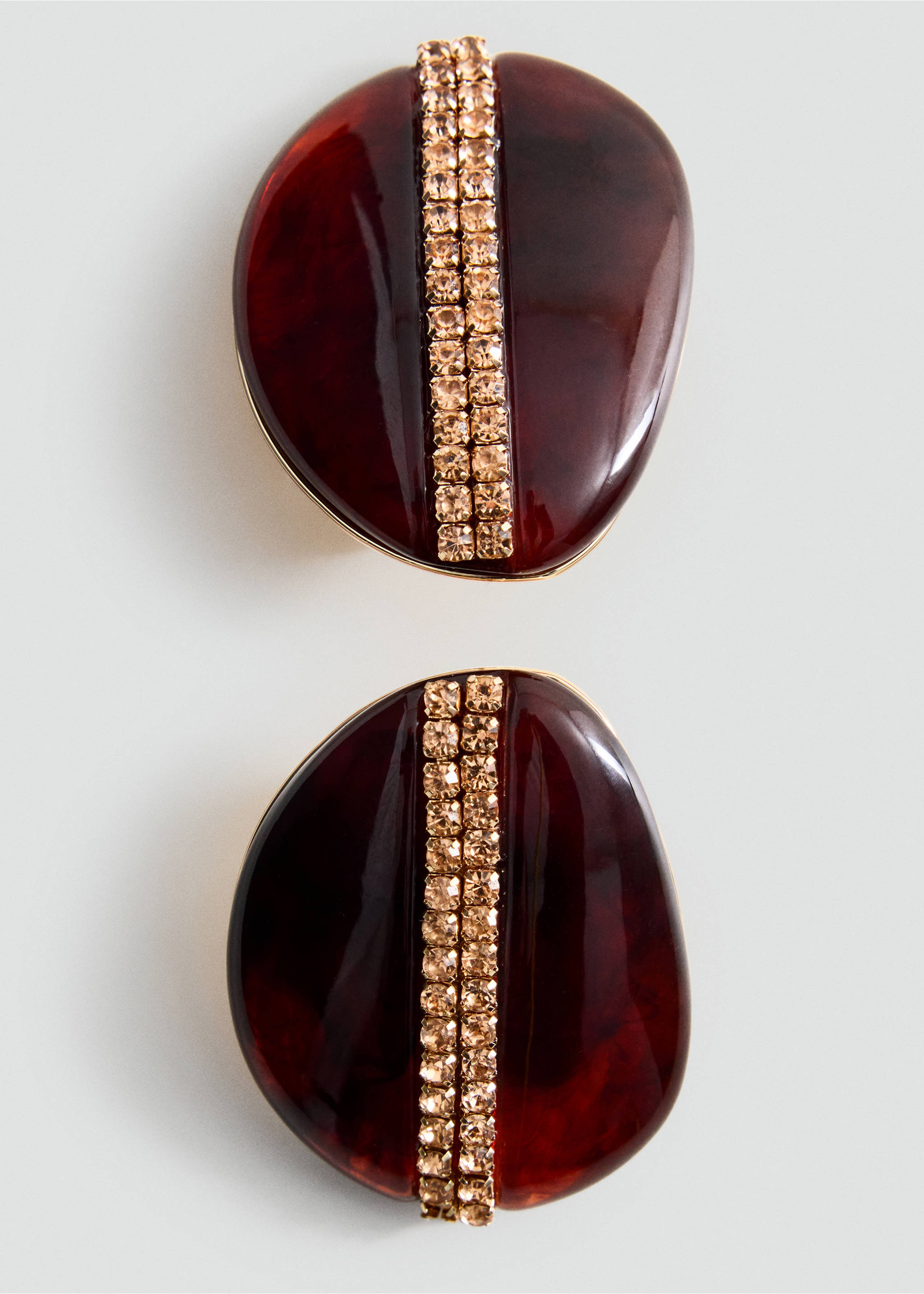 Burgundy resin earrings with double rhinestone rows., Maroon. Ref: 37027798-00.