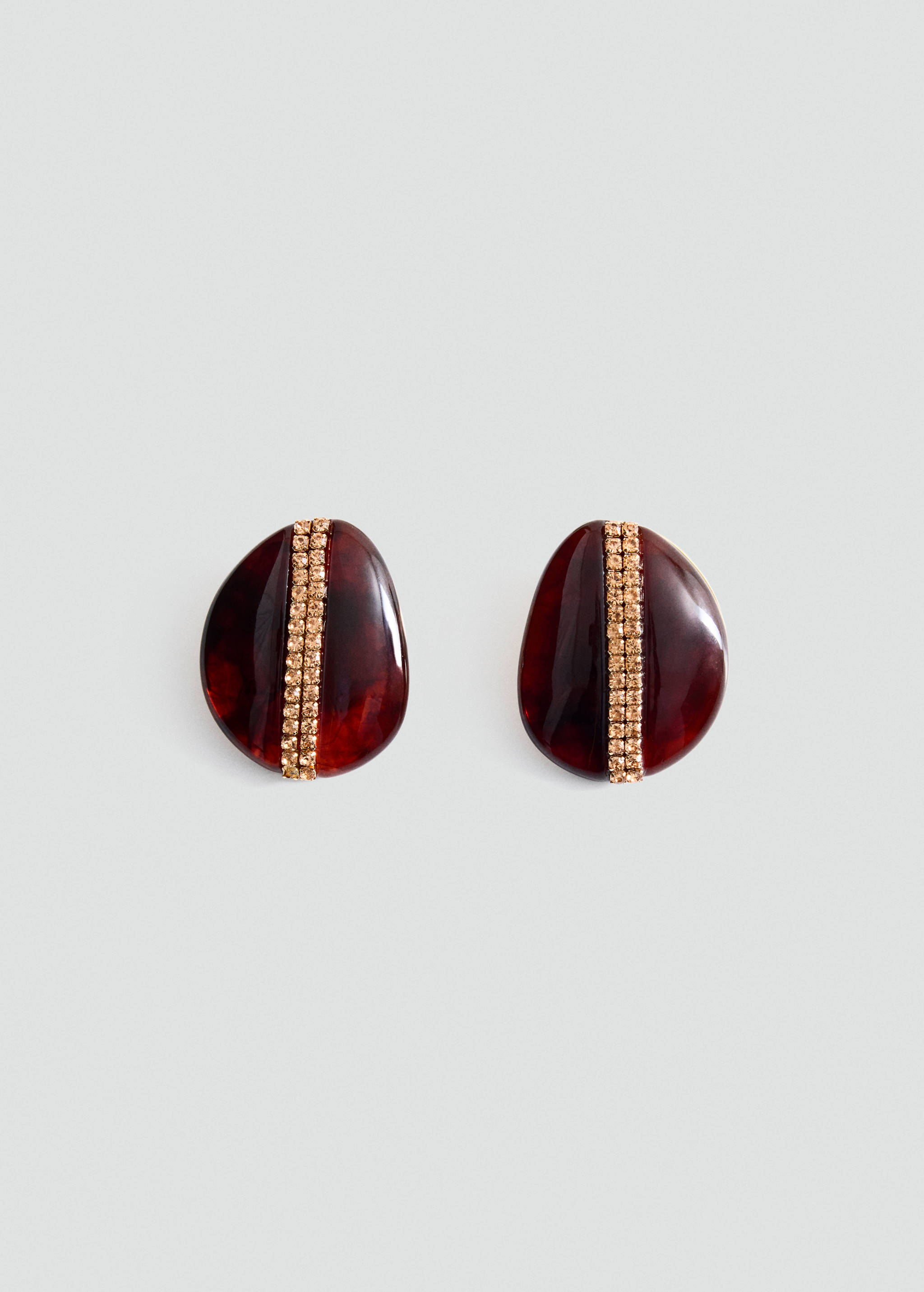Tortoise-shell resin earrings with crystal rhinestone inlay.
