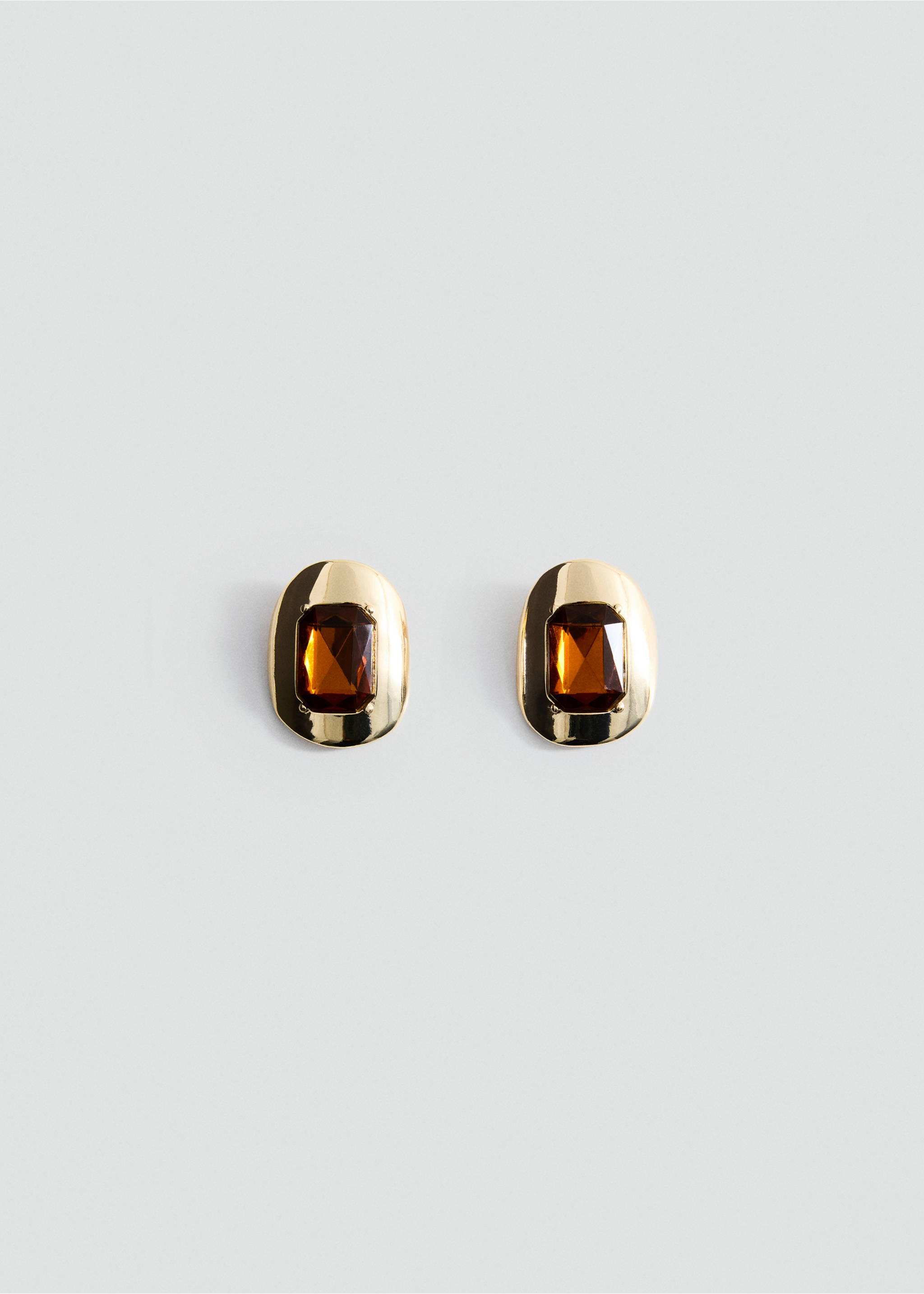 Gold-finish metal earrings with faceted amber-coloured stones in a still-life view., Gold. Ref: 37027799-00.