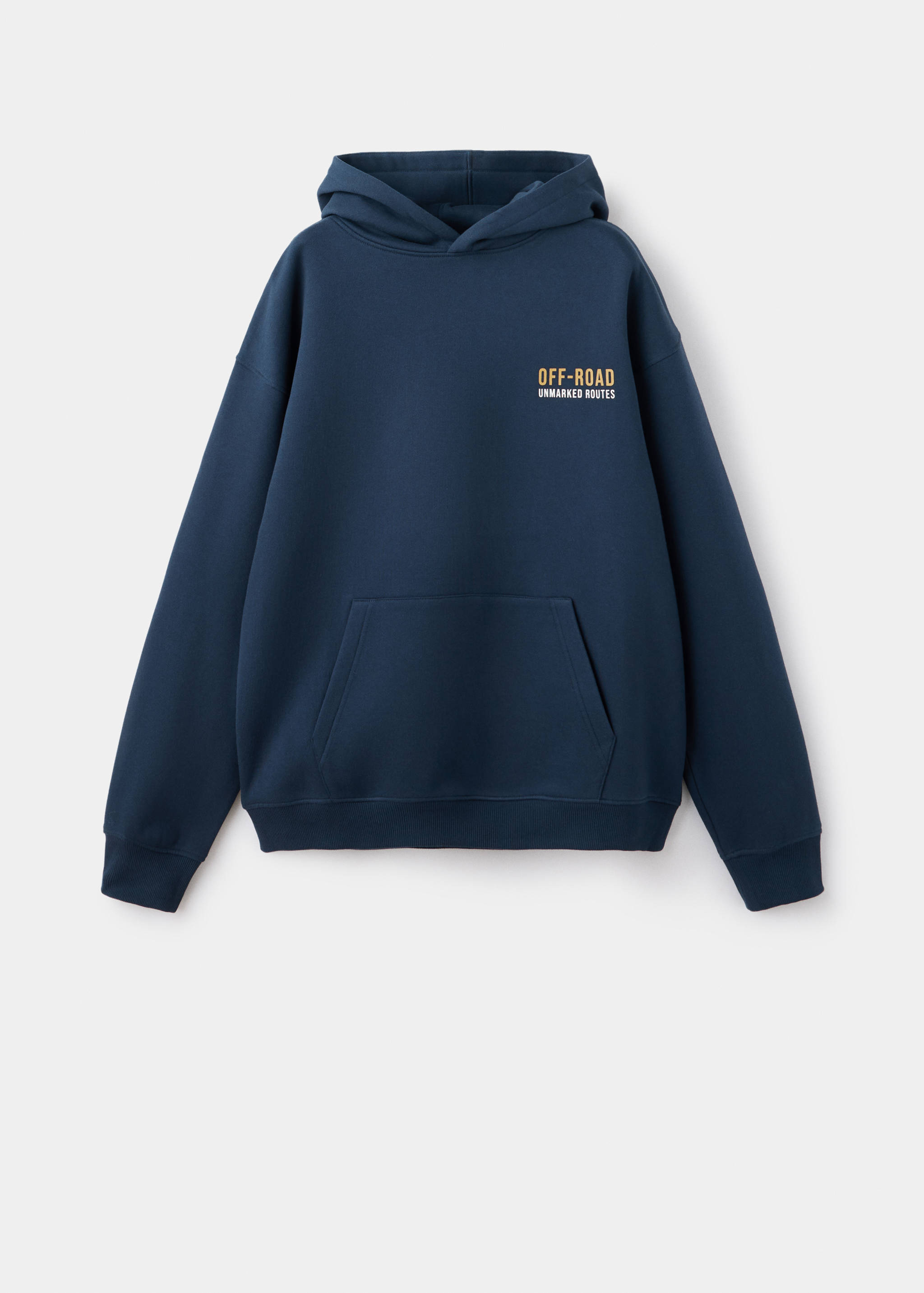Navy blue hooded sweatshirt with a front kangaroo pocket and an Off-Road chest print.
