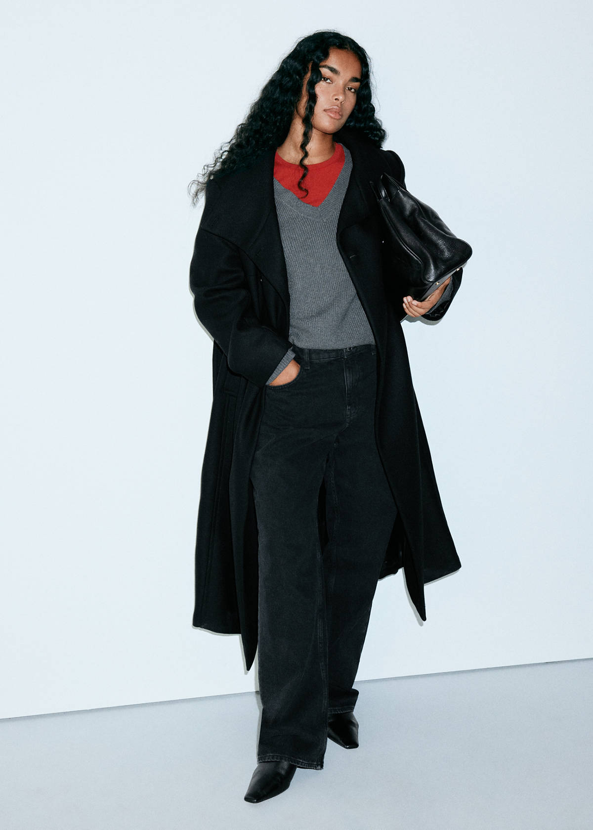 Manteco wool coat with funnel neck — Black