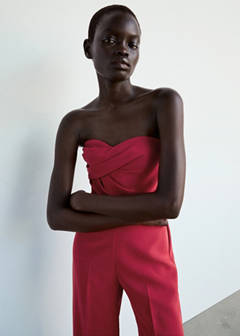 Strapless ruched jumpsuit — Red 1