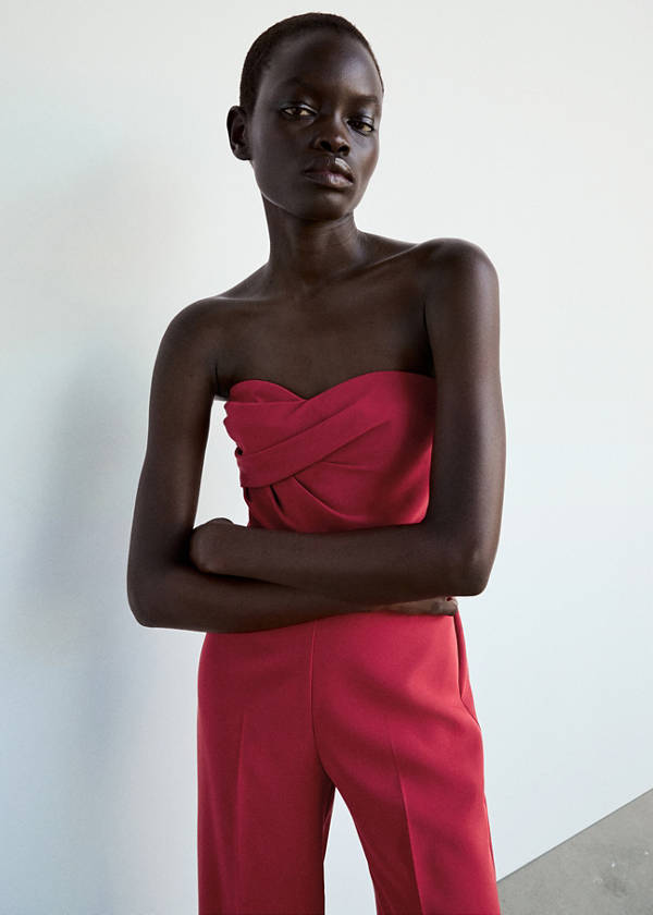 Strapless ruched jumpsuit — Red