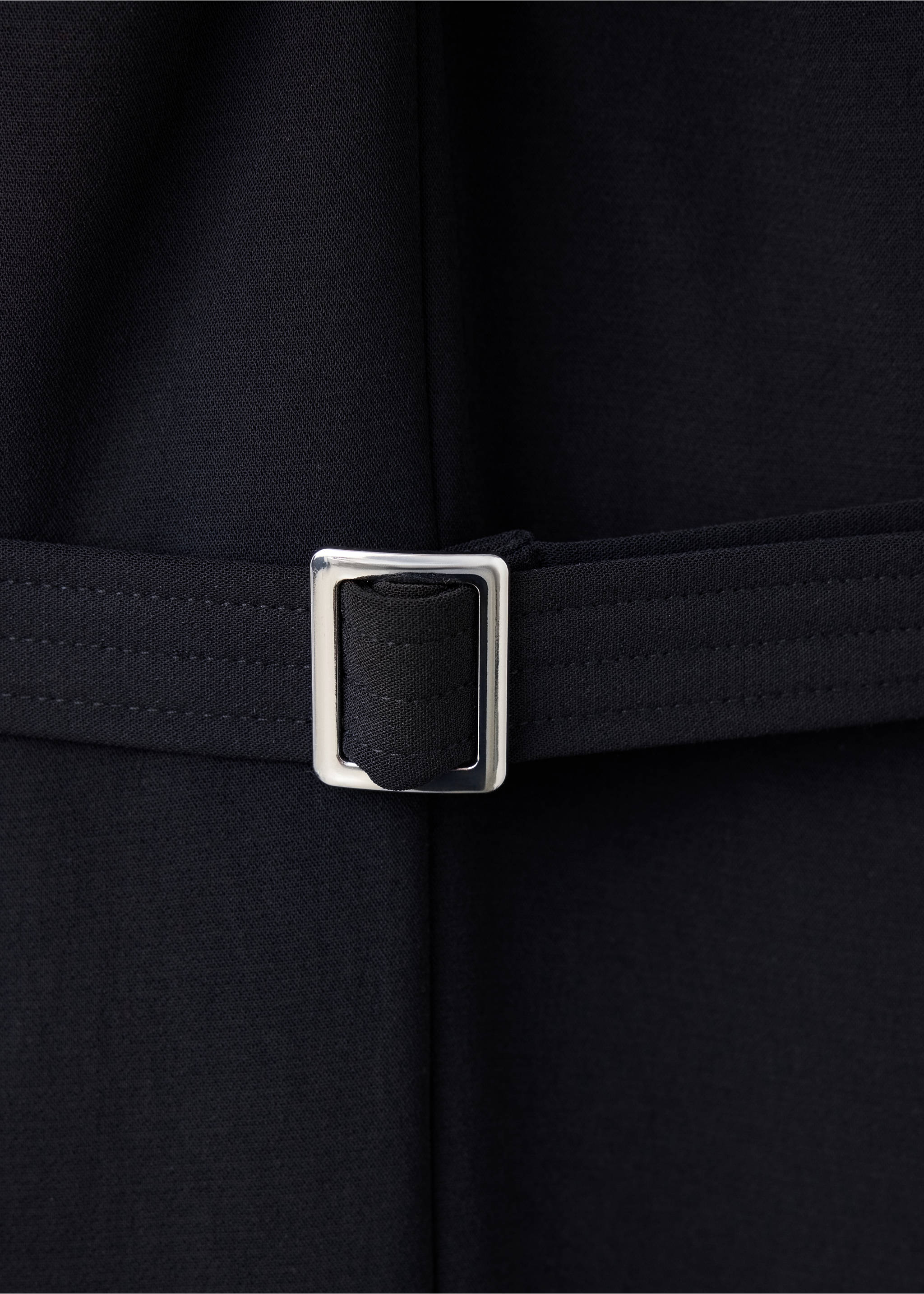 Black jumpsuit belt detail with a silver-toned metal buckle., Black. Ref: 37027808-00.