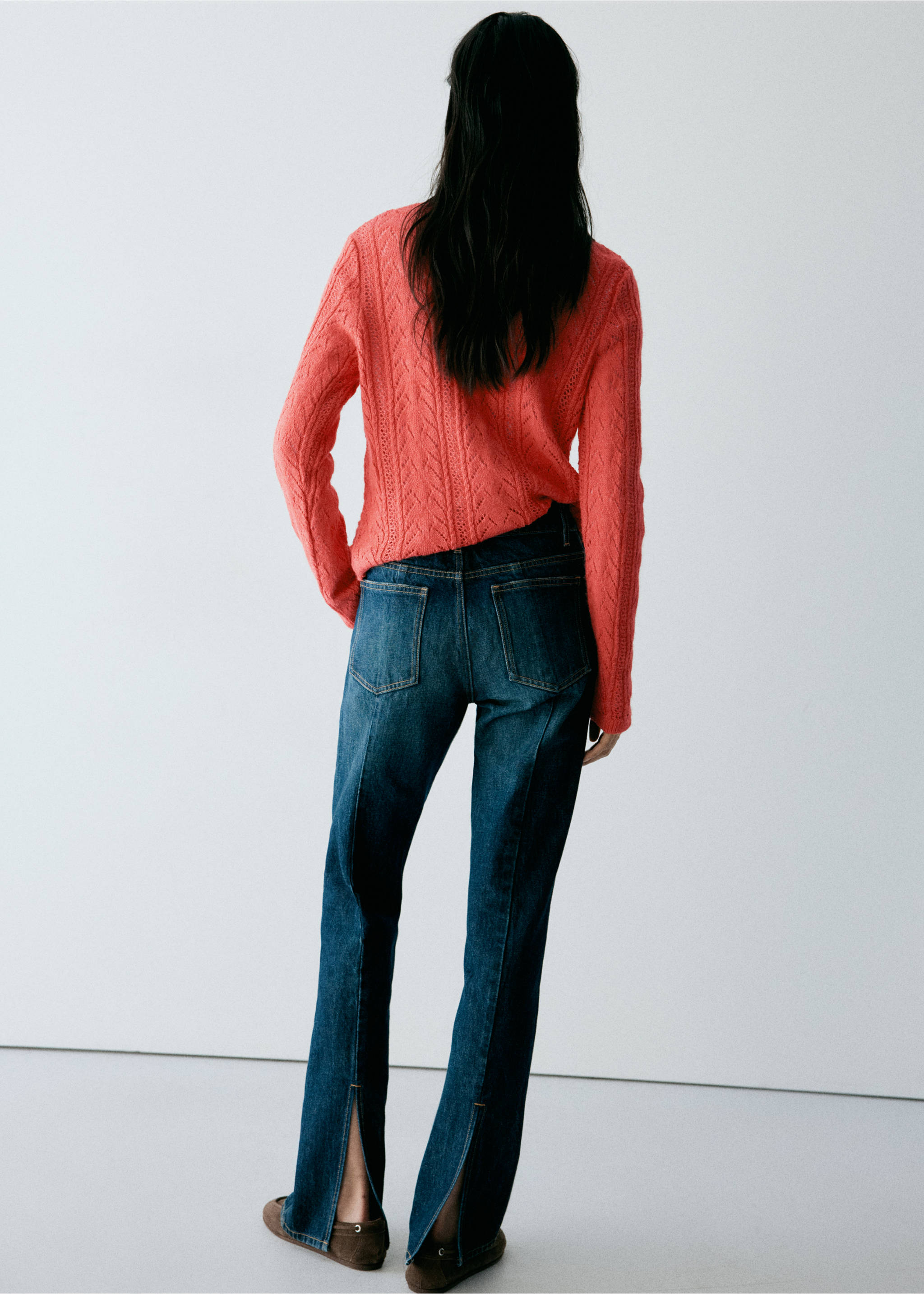 Cardigan de malha rendada - Verso do artigo, Vermelho-coral. Ref: 37027813-00.