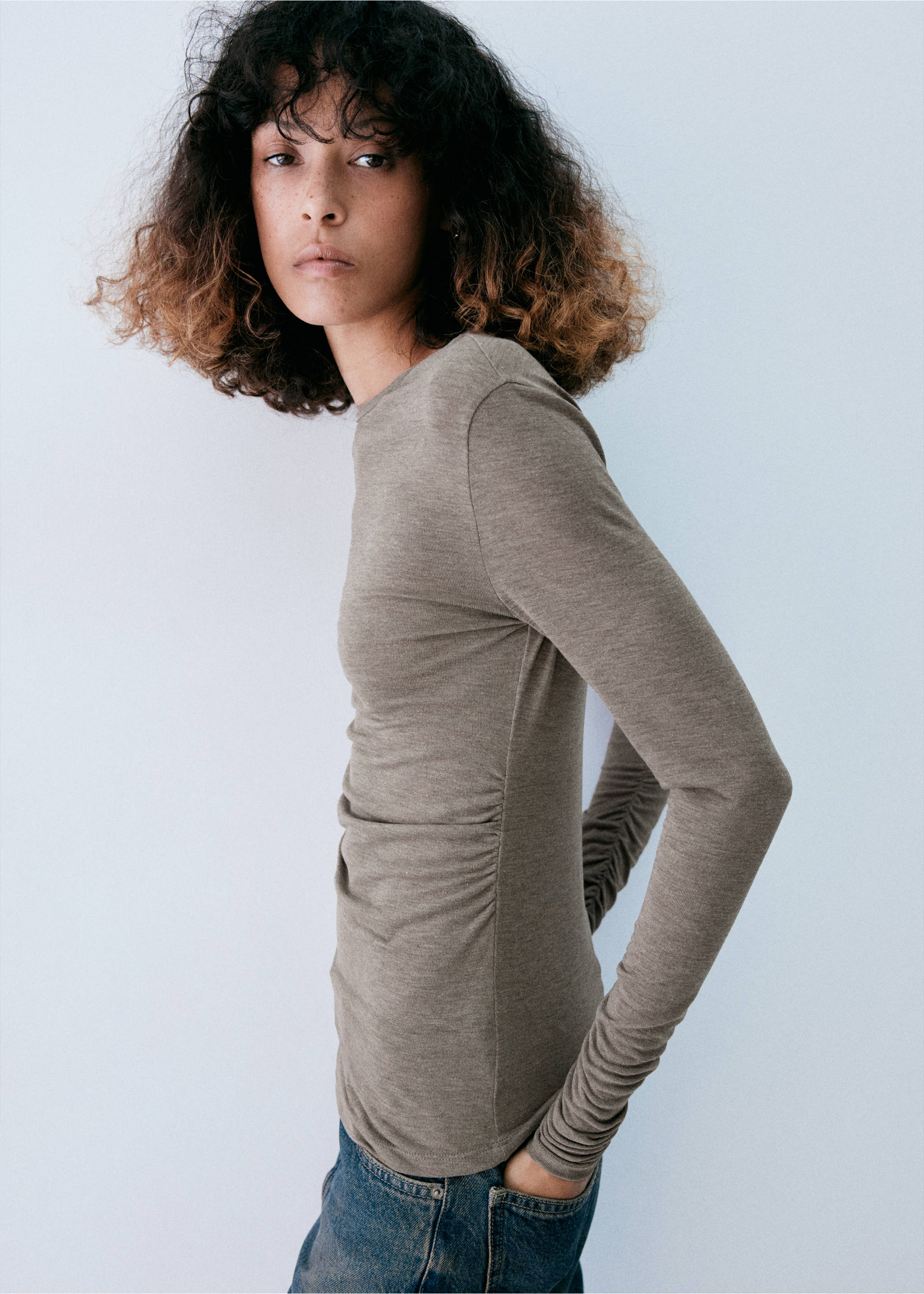 T-SHIRT SASHA - Medium plane, Light/Pastel Brown. Ref: 37027815-00.