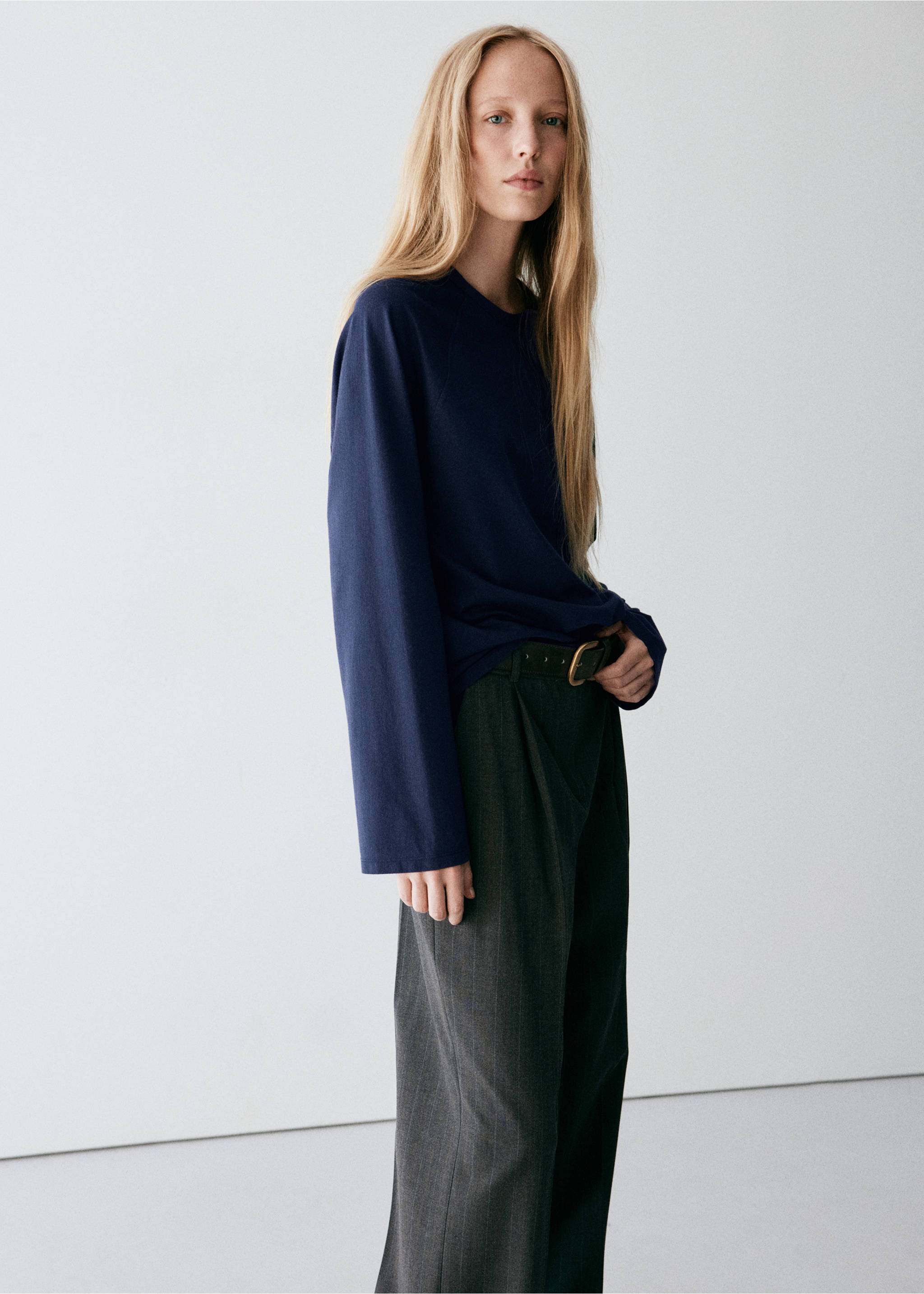 100% cotton wide-sleeved T-shirt - Medium plane, Dark Navy. Ref: 37027816-00.