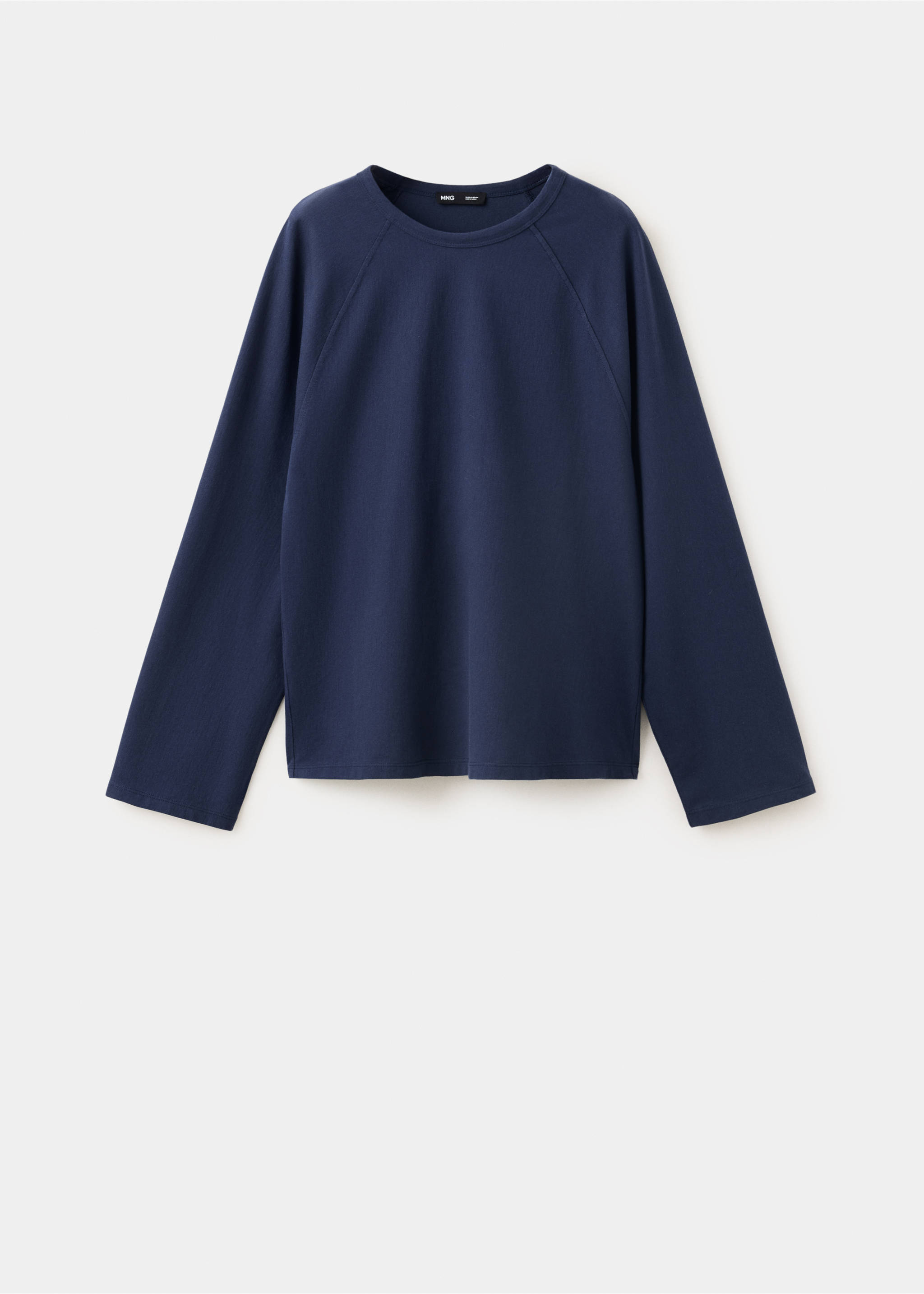 Dark navy blue long-sleeved t-shirt with a rounded neckline., Dark Navy. Ref: 37027816-00.