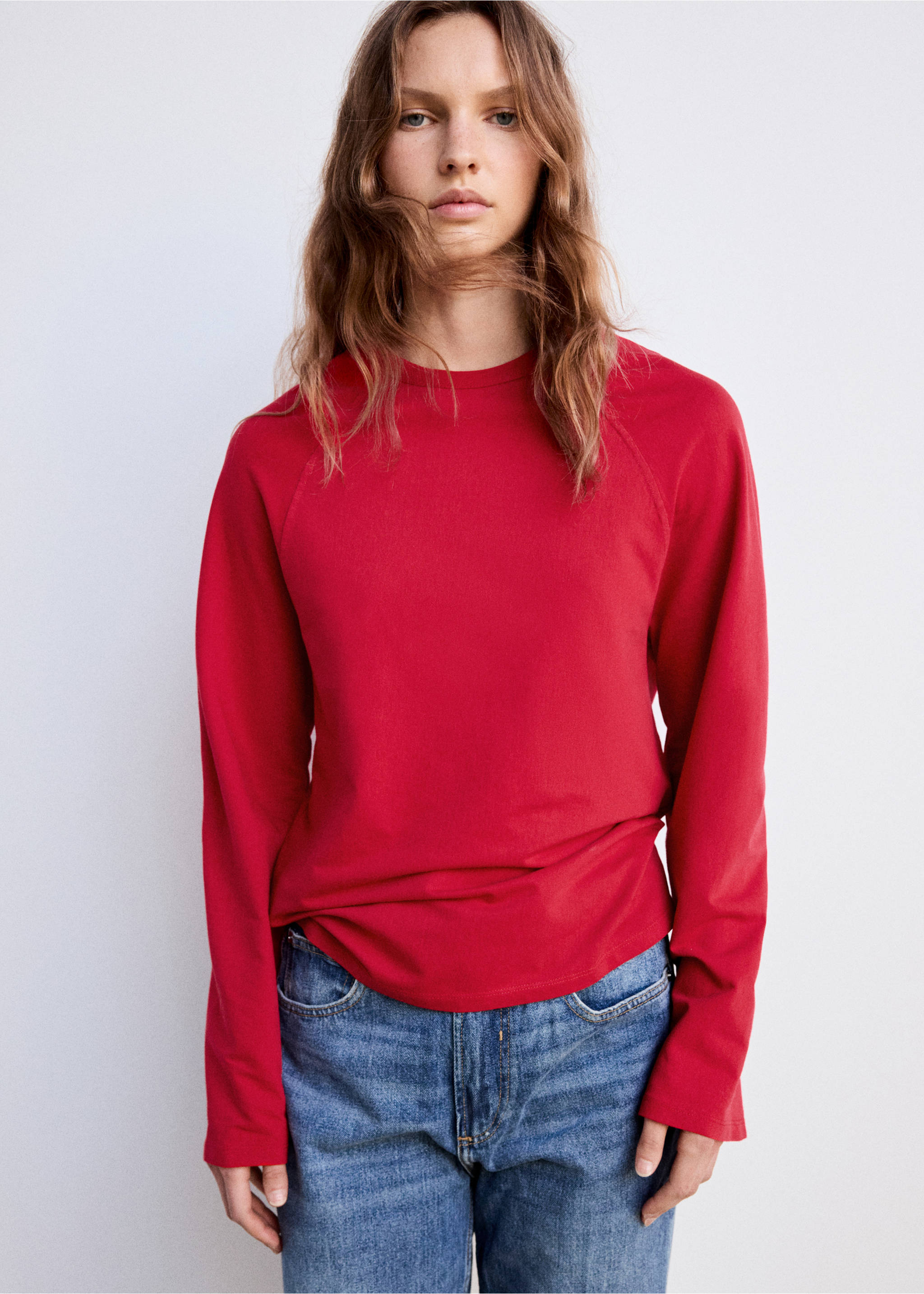 100% cotton long sleeve t-shirt - Medium plane, Red. Ref: 37027816-00.