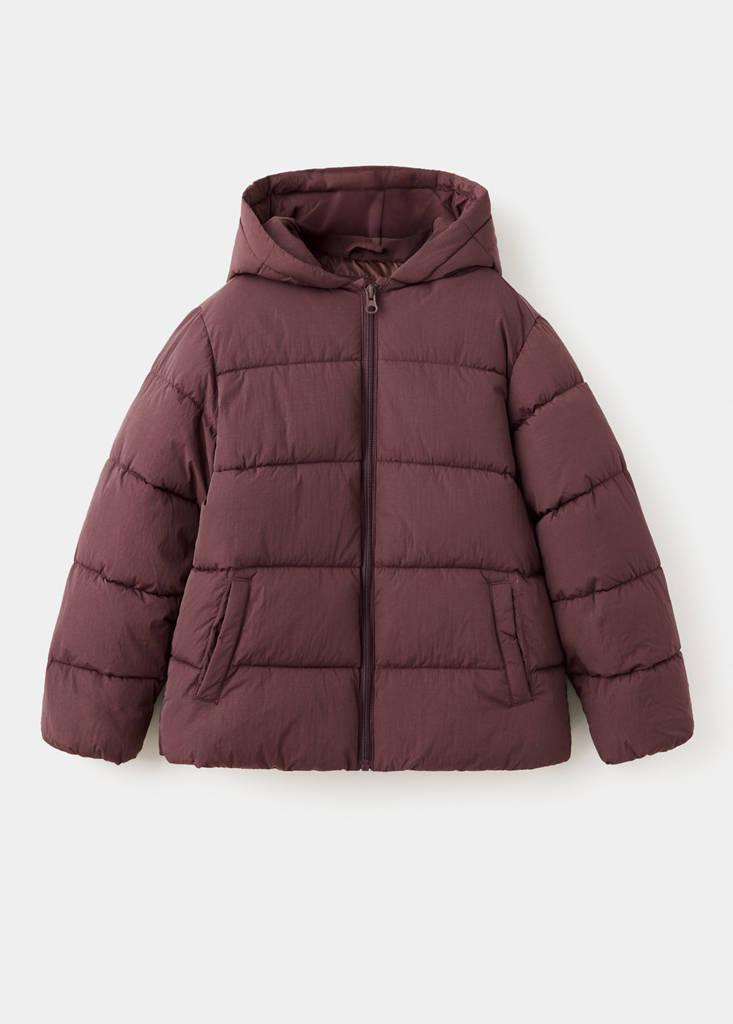 Hood puffer coat — Dark Red
