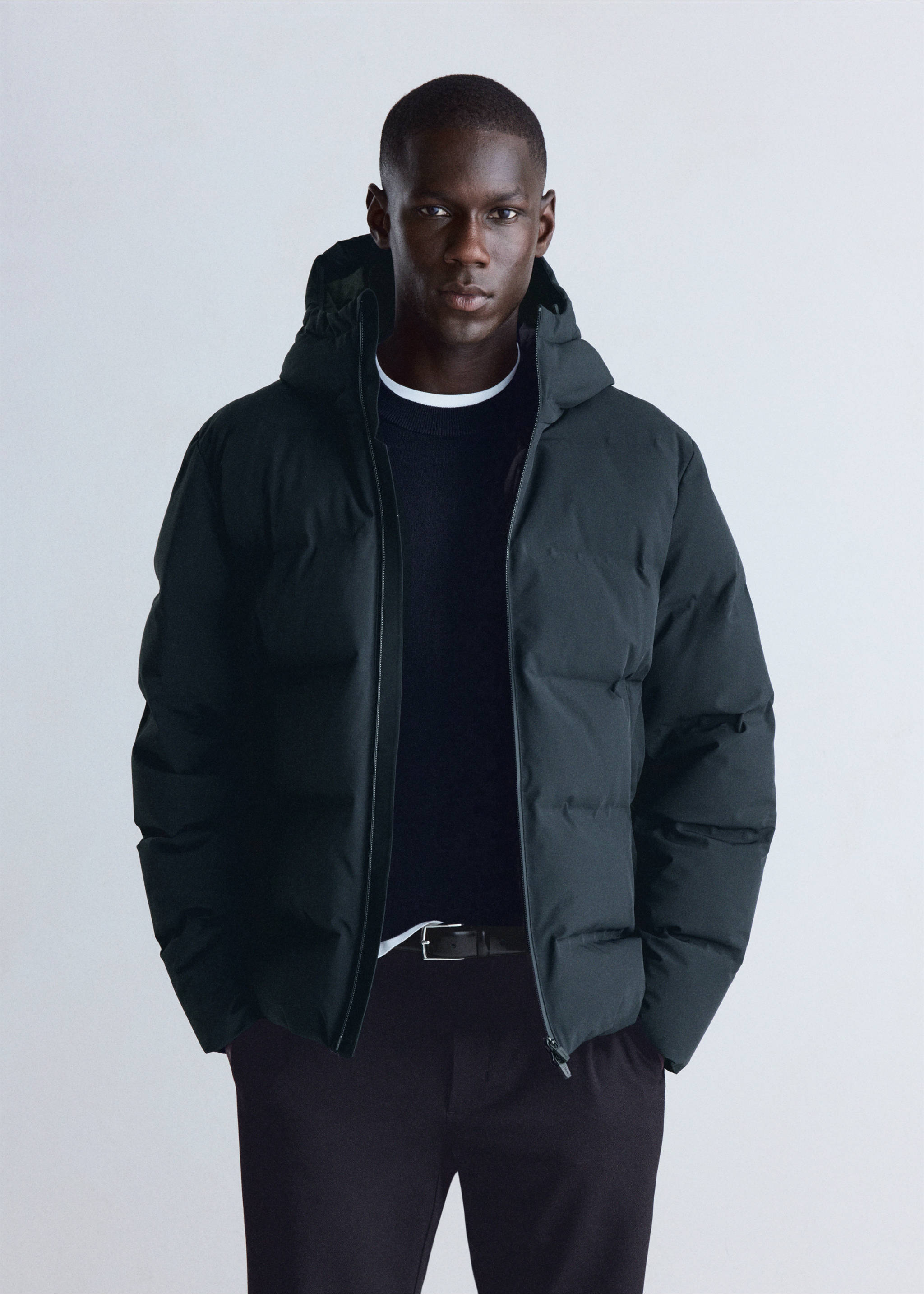 Anorak matelassé rembourré de duvet, imperméable - Plan moyen, Bleu nuit. Ref: 37027885-00.