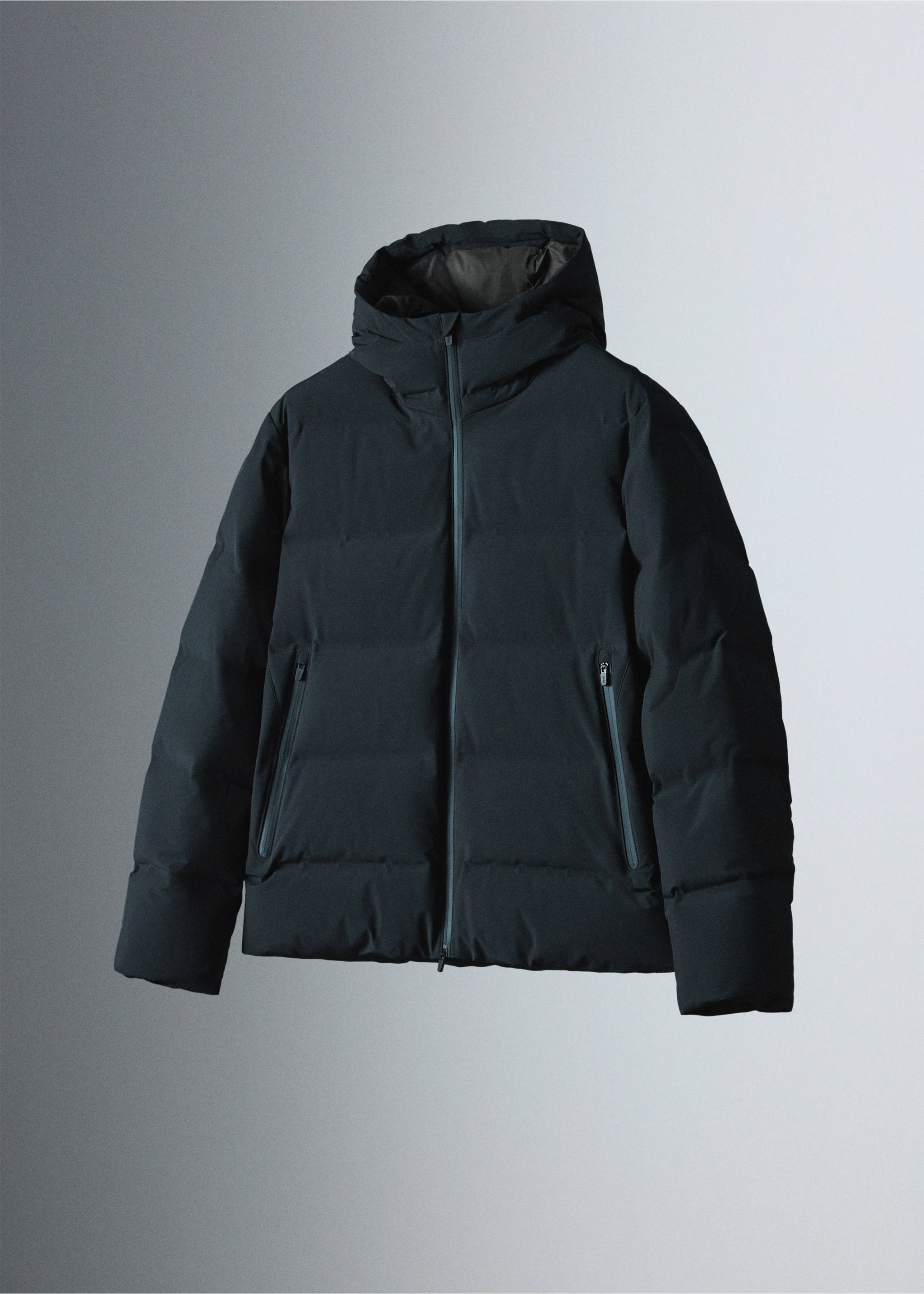 Dark navy blue hooded quilted anorak with zip pockets., Night Blue. Ref: 37027885-00.