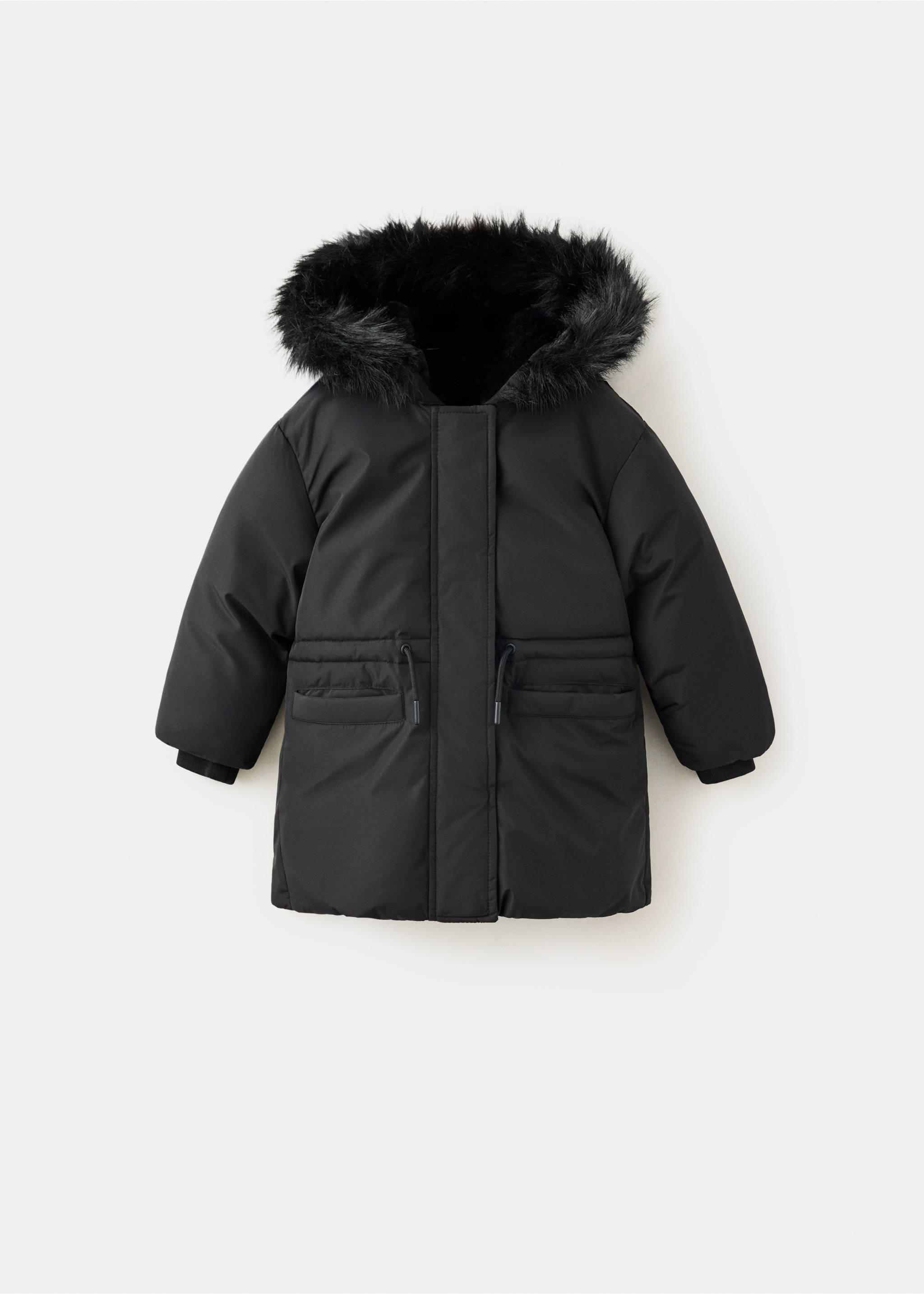 Large anorak with fur-effect hood - Article without model, Black. Ref: 37027886-00.