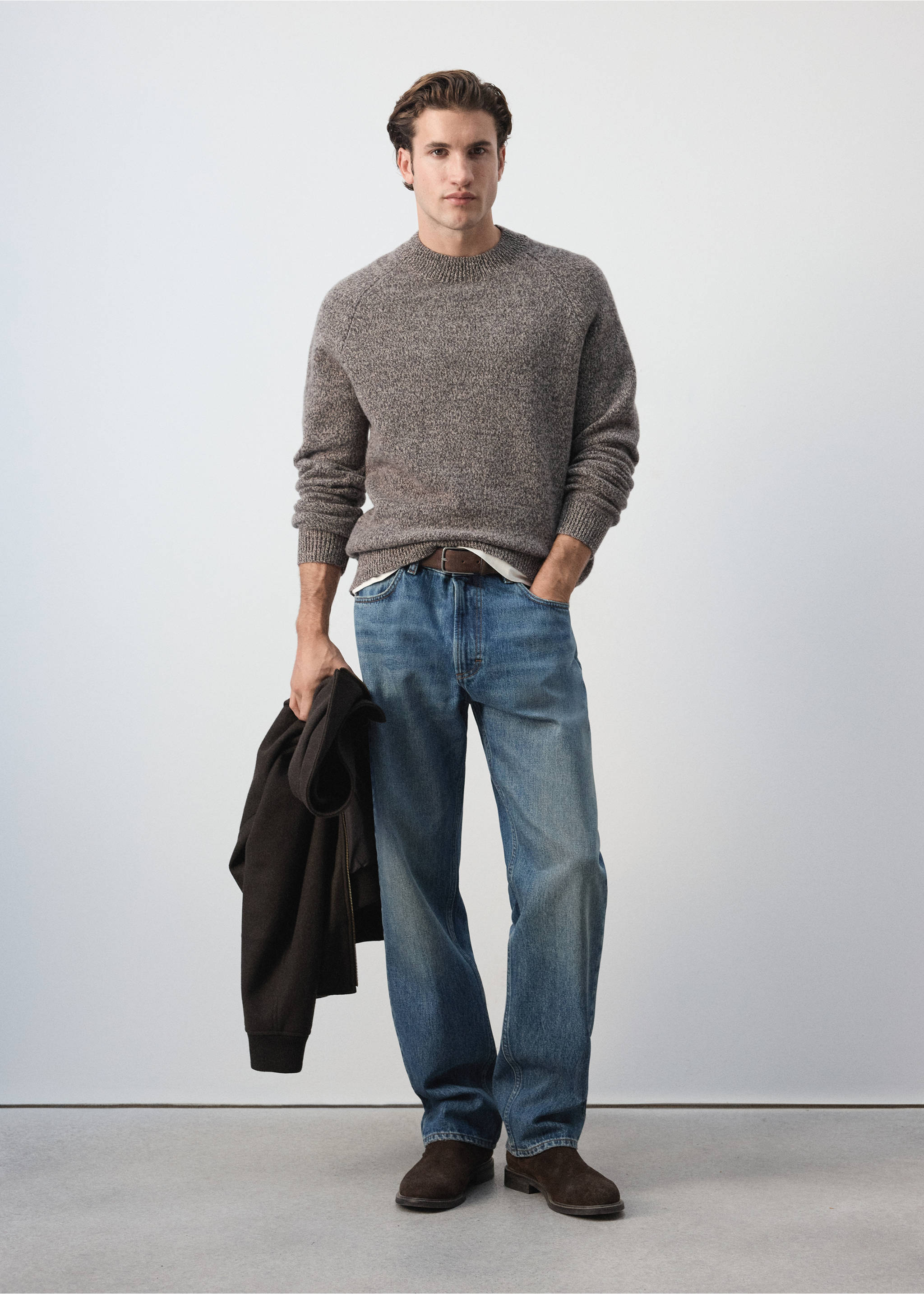 100% Italian wool knit jumper - General plane, Tobacco Brown. Ref: 37027887-00.