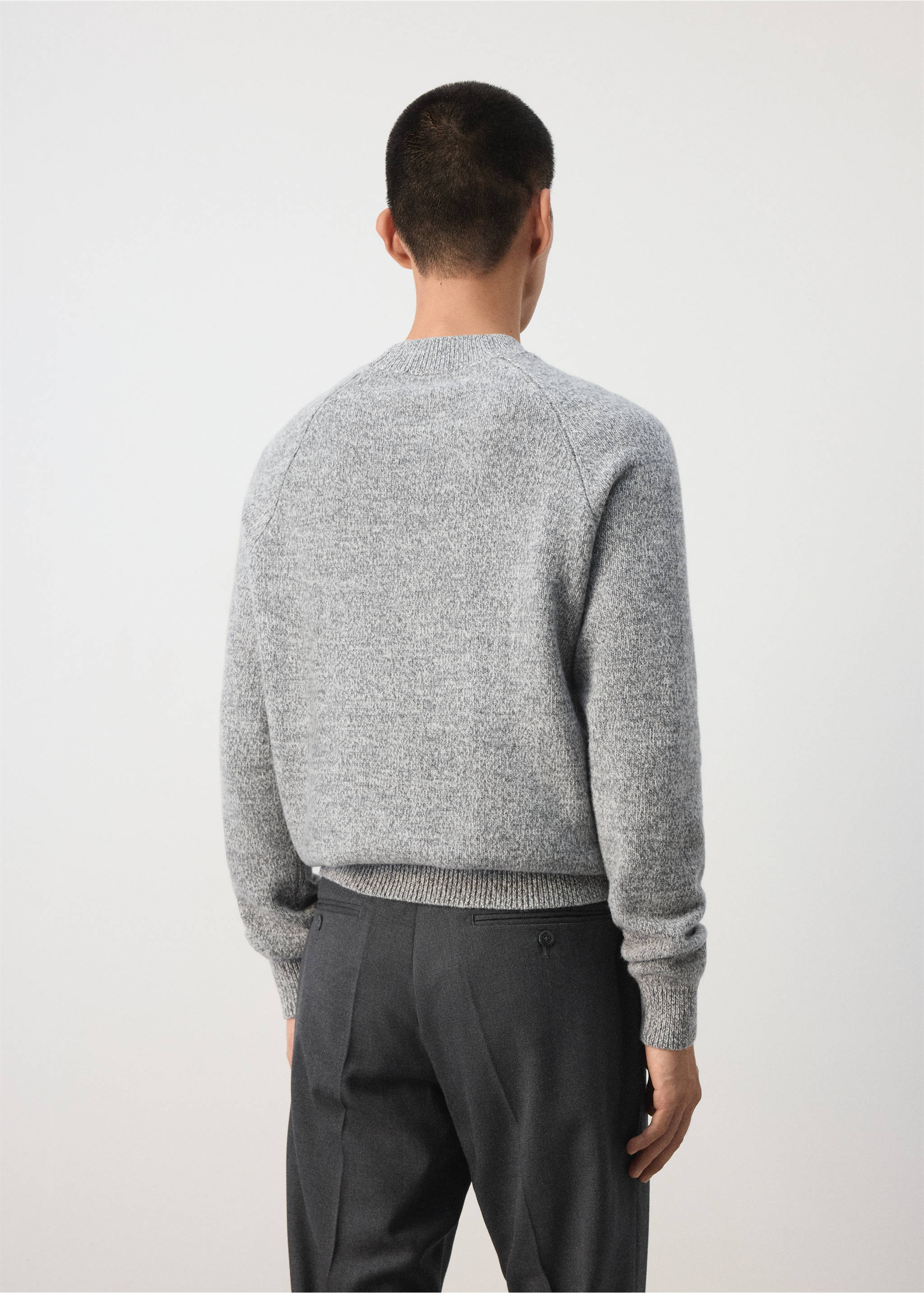 Grey melange knitted jersey, back view, Light Heather Grey. Ref: 37027887-00.
