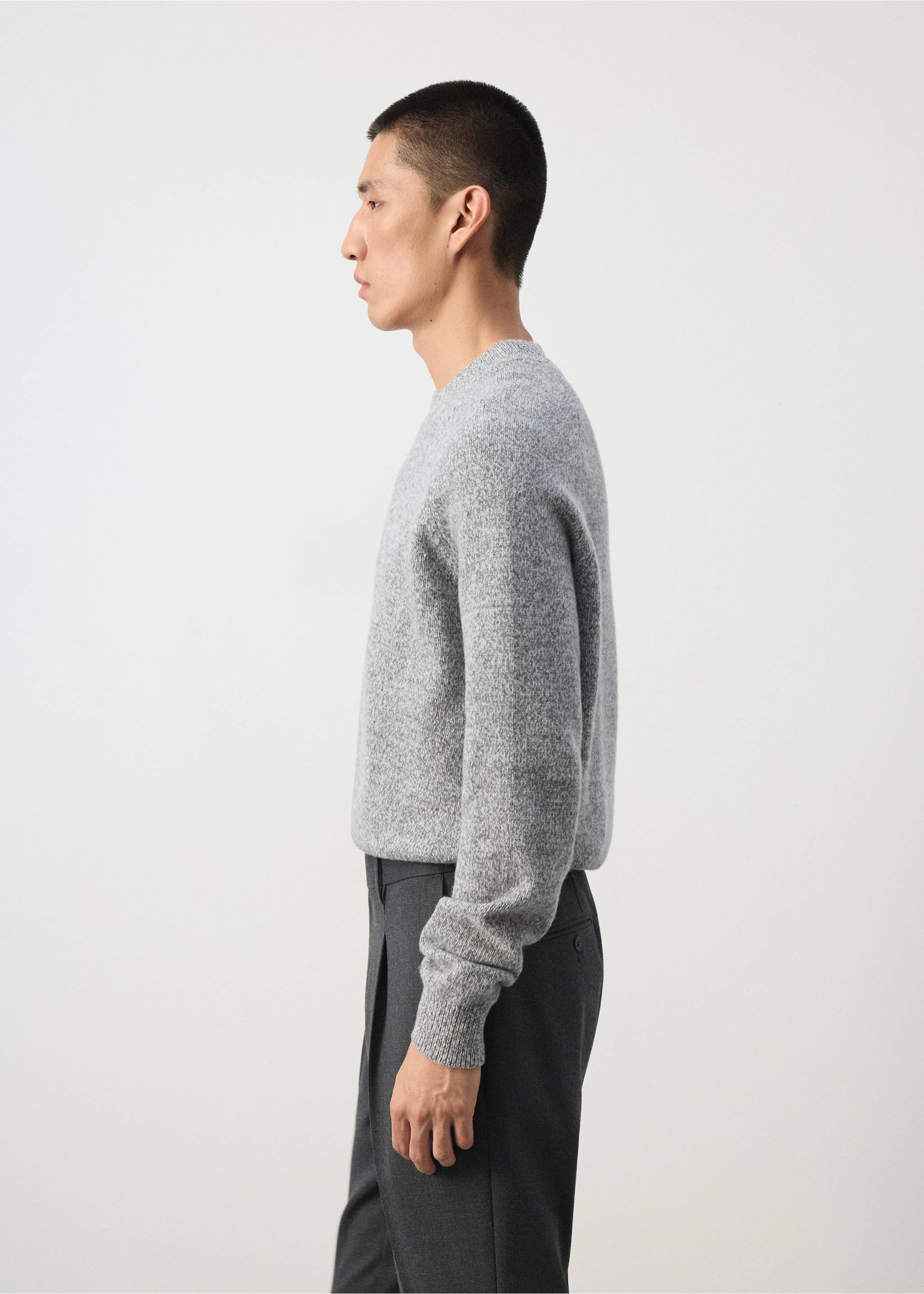 Grey speckled crew neck jersey with long sleeves., Light Heather Grey. Ref: 37027887-00.