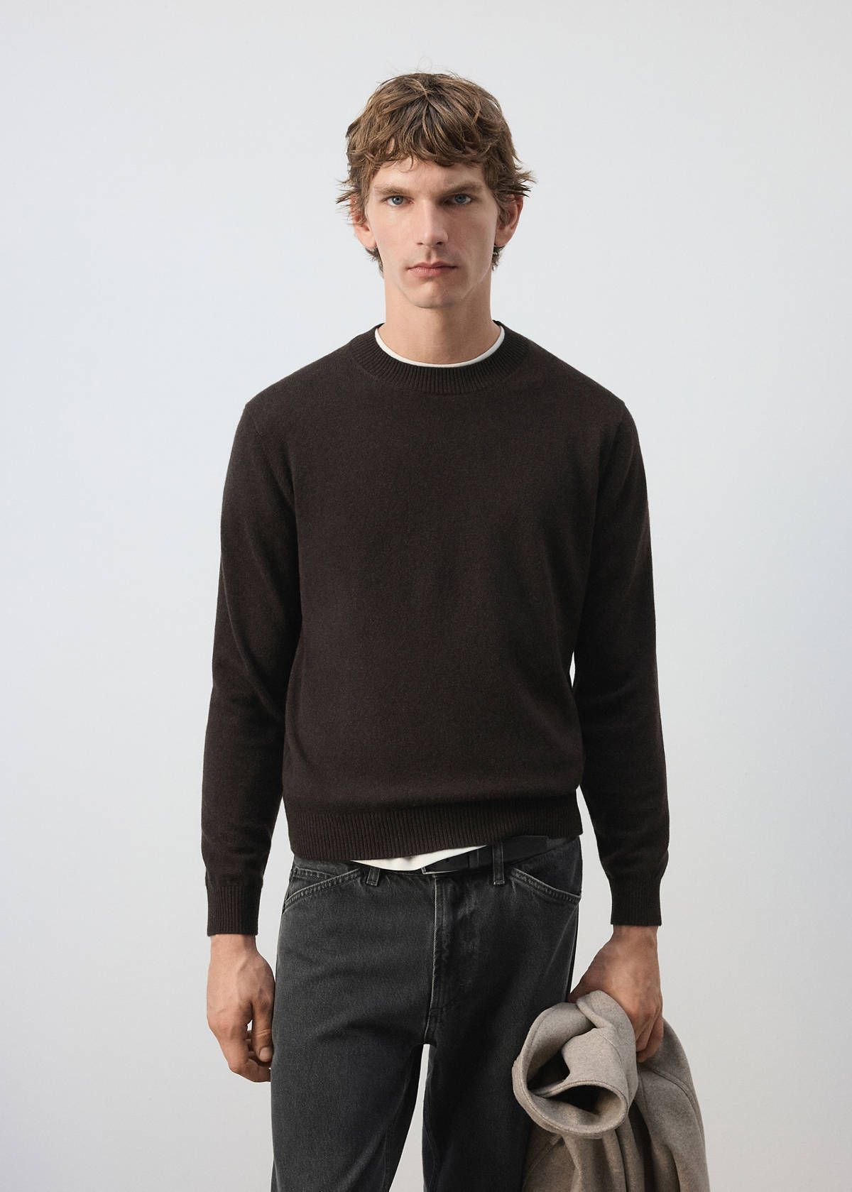 100% wool fine-knit sweater — Chocolate