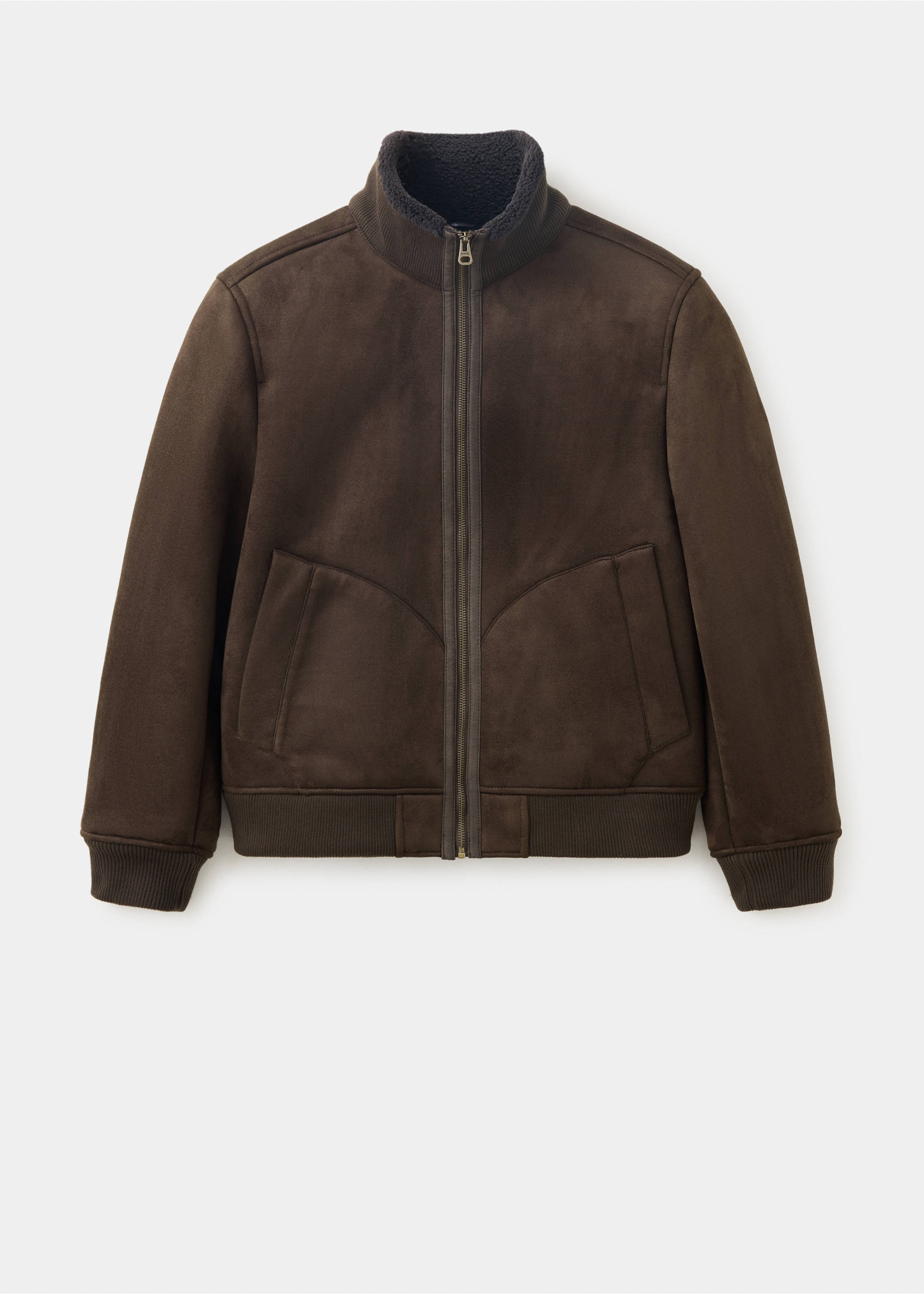 Dark brown faux-suede jacket with a high funnel neck and zip fastening., Coffee. Ref: 37027890-00.