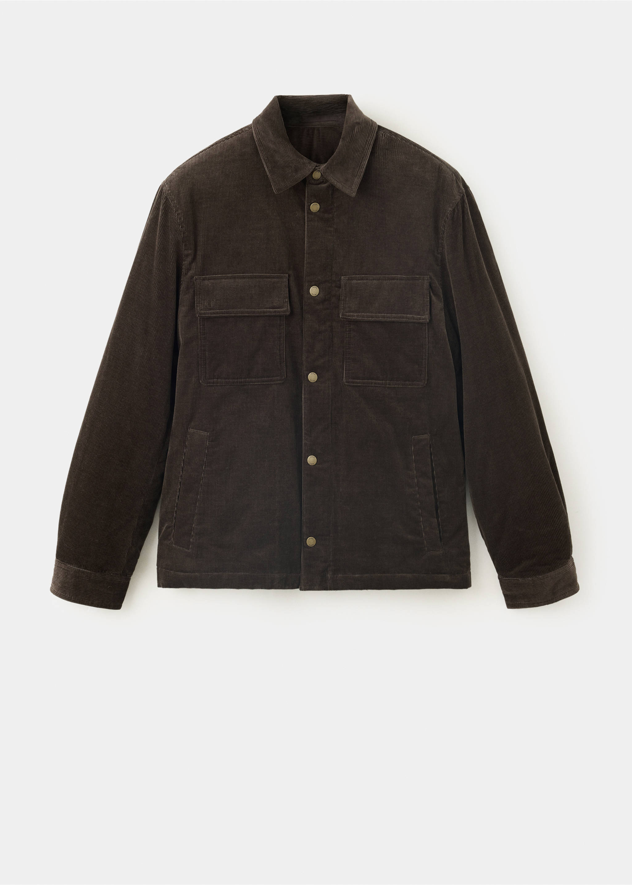 Dark brown men's corduroy jacket with front flap pockets and snap buttons., Coffee. Ref: 37027891-00.