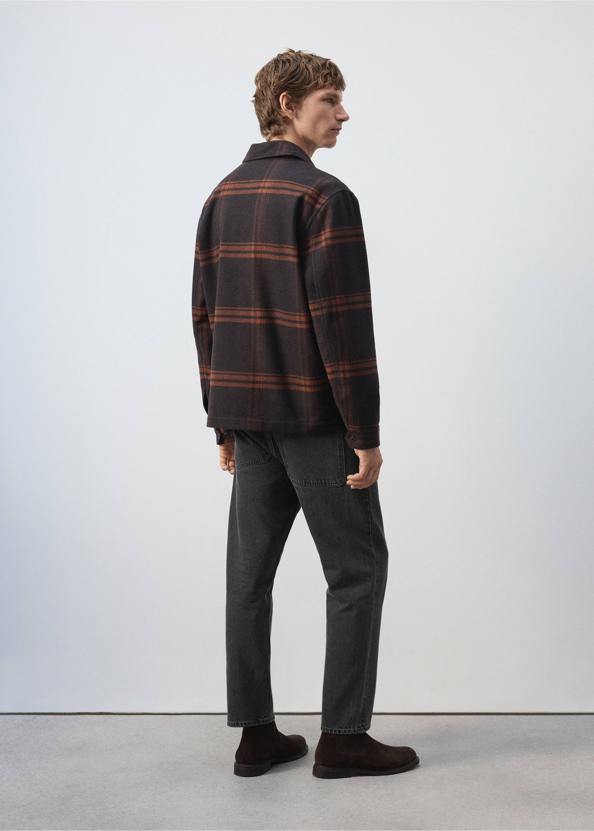 Back view of a dark brown and rust check overshirt., Brown. Ref: 37027902-00.