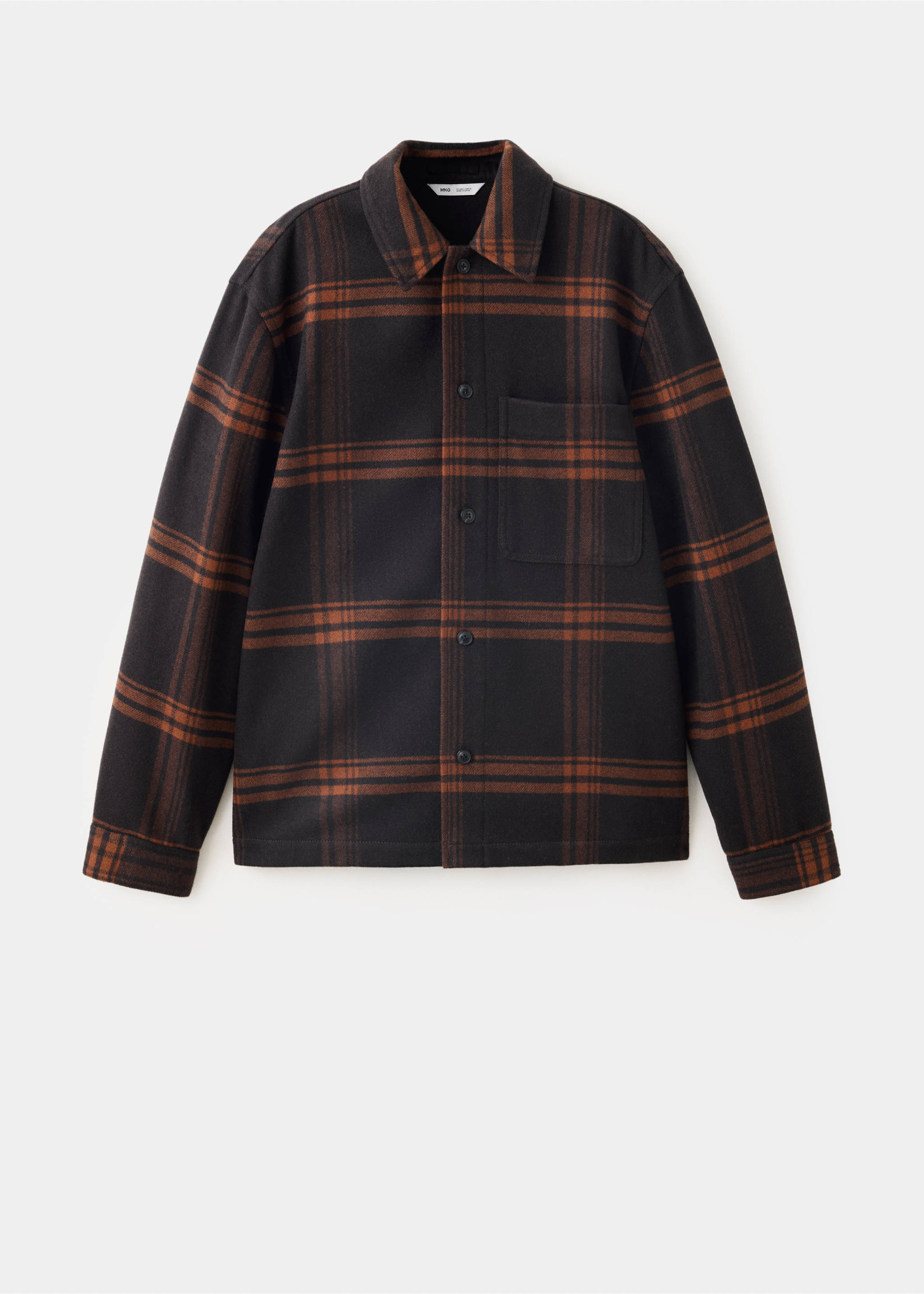 Check wool-blend overshirt - Article without model, Brown. Ref: 37027902-00.